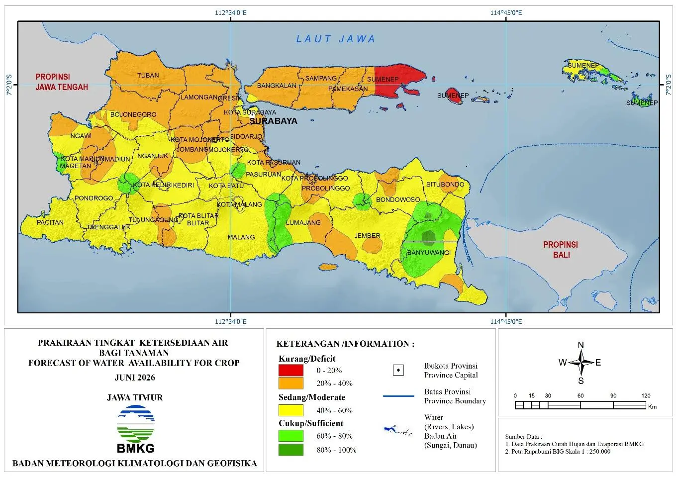 ( Prediksi - Bulanan ) Tingkat Ketersediaan Air Bagi Tanaman di Jawa Timur Untuk Bulan JUNI Tahun 2026 Update dari Analisis Bulan Februari Tahun 2026