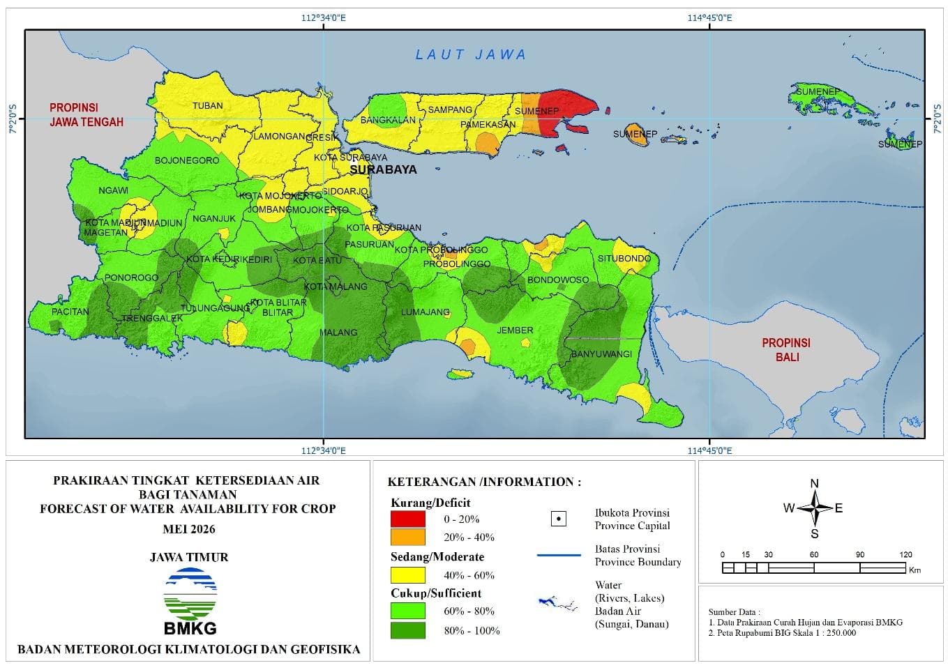 ( Prediksi - Bulanan ) Tingkat Ketersediaan Air Bagi Tanaman di Jawa Timur Untuk Bulan MEI Tahun 2026 Update dari Analisis Bulan Maret Tahun 2026