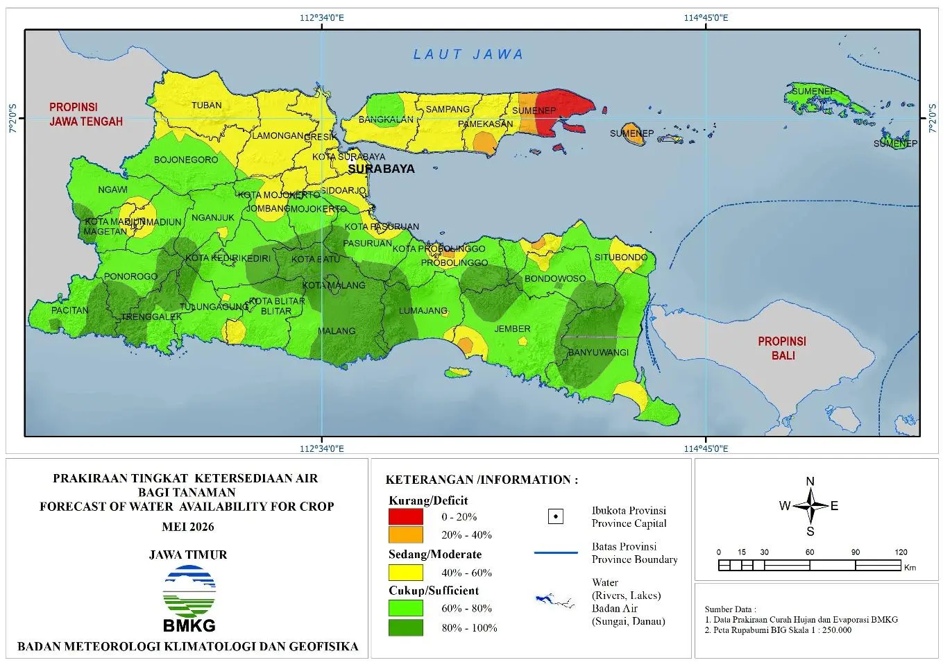 ( Prediksi - Bulanan ) Tingkat Ketersediaan Air Bagi Tanaman di Jawa Timur Untuk Bulan MEI Tahun 2026 Update dari Analisis Bulan Maret Tahun 2026