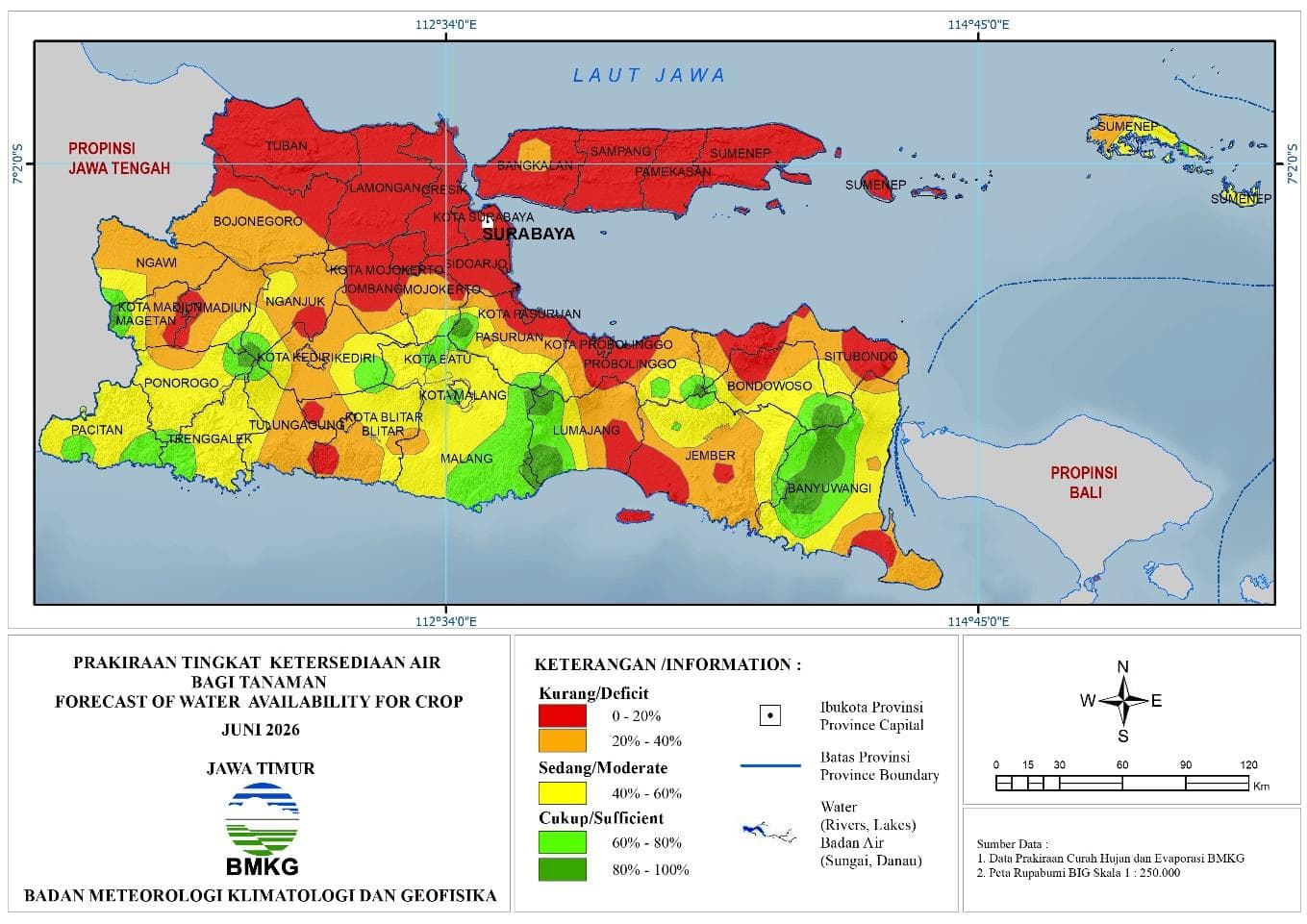 ( Prediksi - Bulanan ) Tingkat Ketersediaan Air Bagi Tanaman di Jawa Timur Untuk Bulan JUNI Tahun 2026 Update dari Analisis Bulan April Tahun 2026