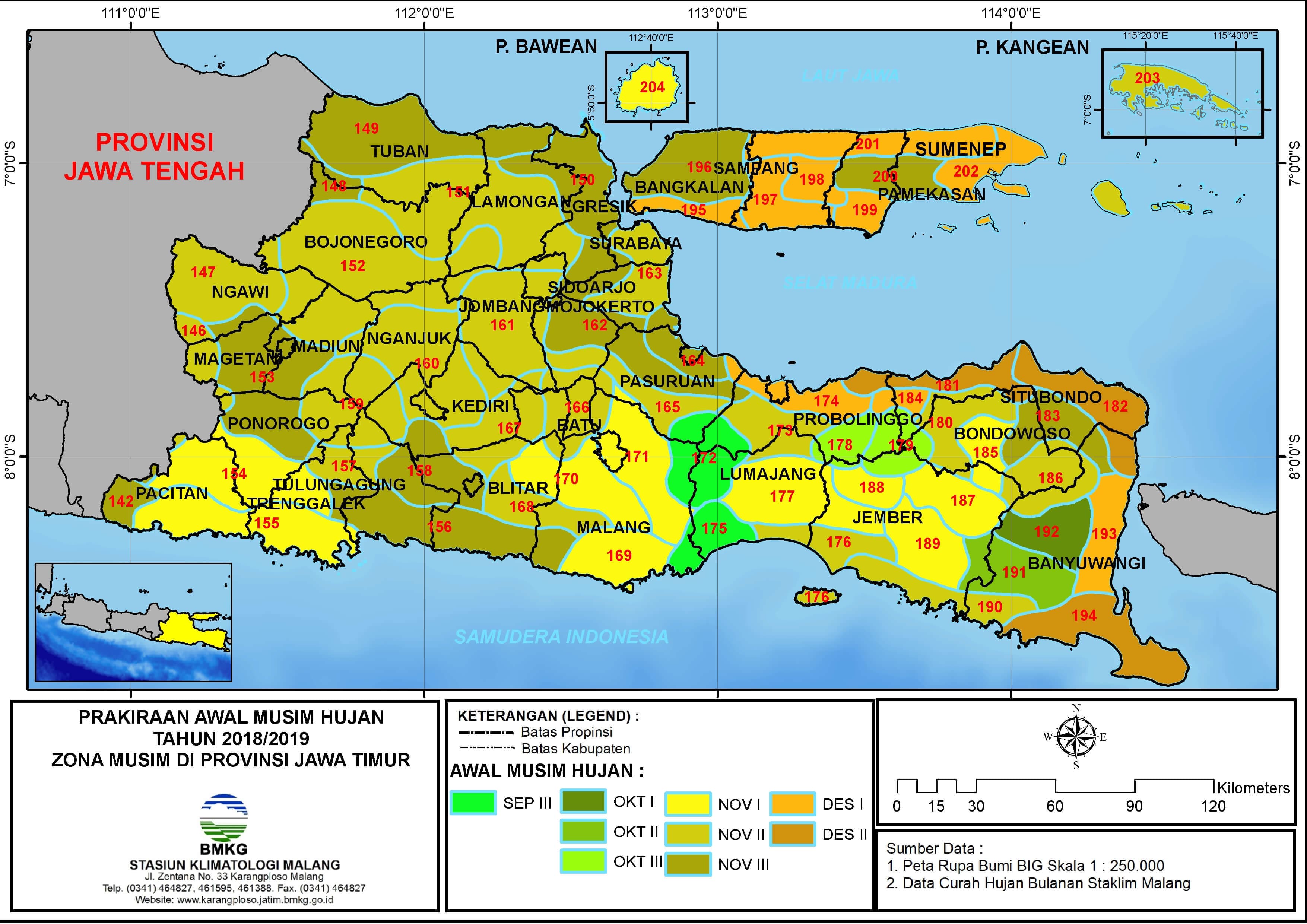 Prakiraan Awal Musim Hujan Tahun 2018-2019 Zona Musim di Provinsi Jawa Timur