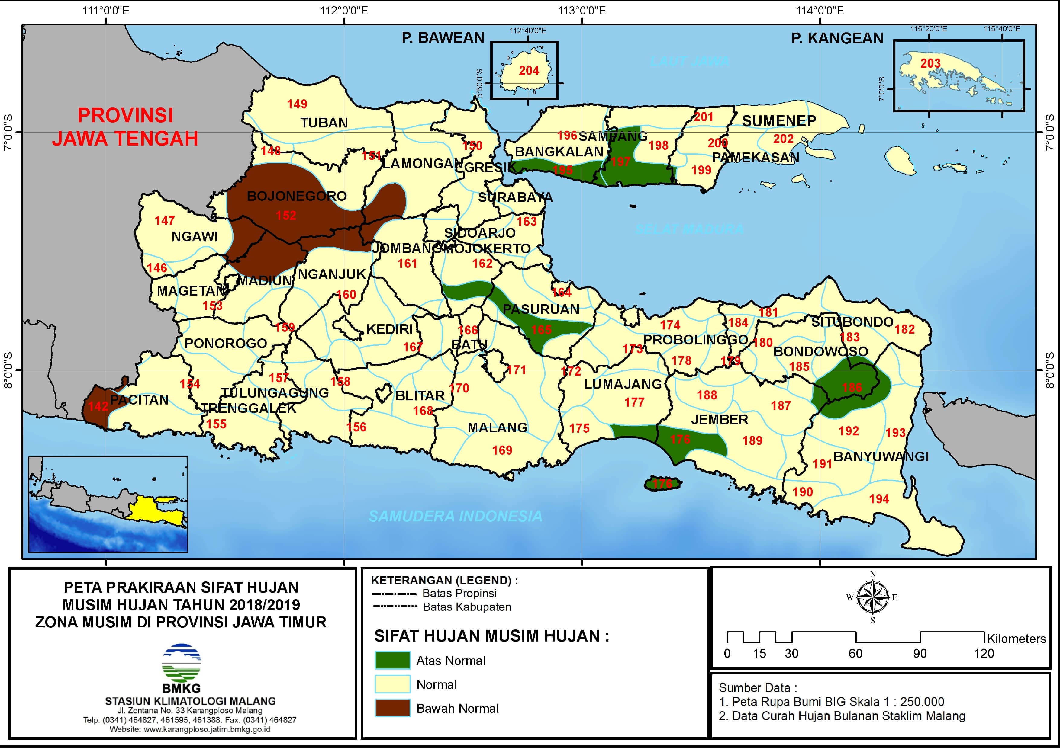Prakiraan Sifat Hujan Musim Hujan Tahun 2018-2019 Zona Musim di Provinsi Jawa Timur
