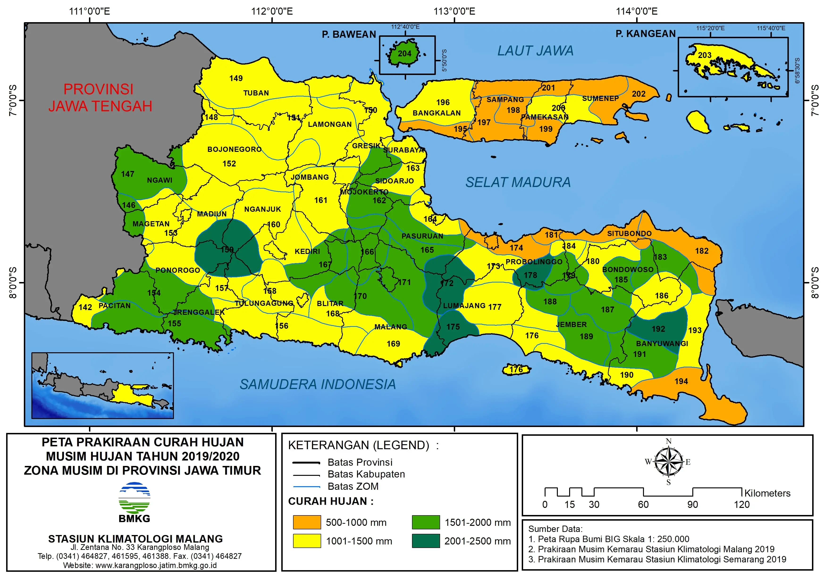(Prakiraan - 6 Bulanan) Curah Hujan Musim Hujan Tahun 2019 / 2020 Zona Musim di Provinsi Jawa Timur