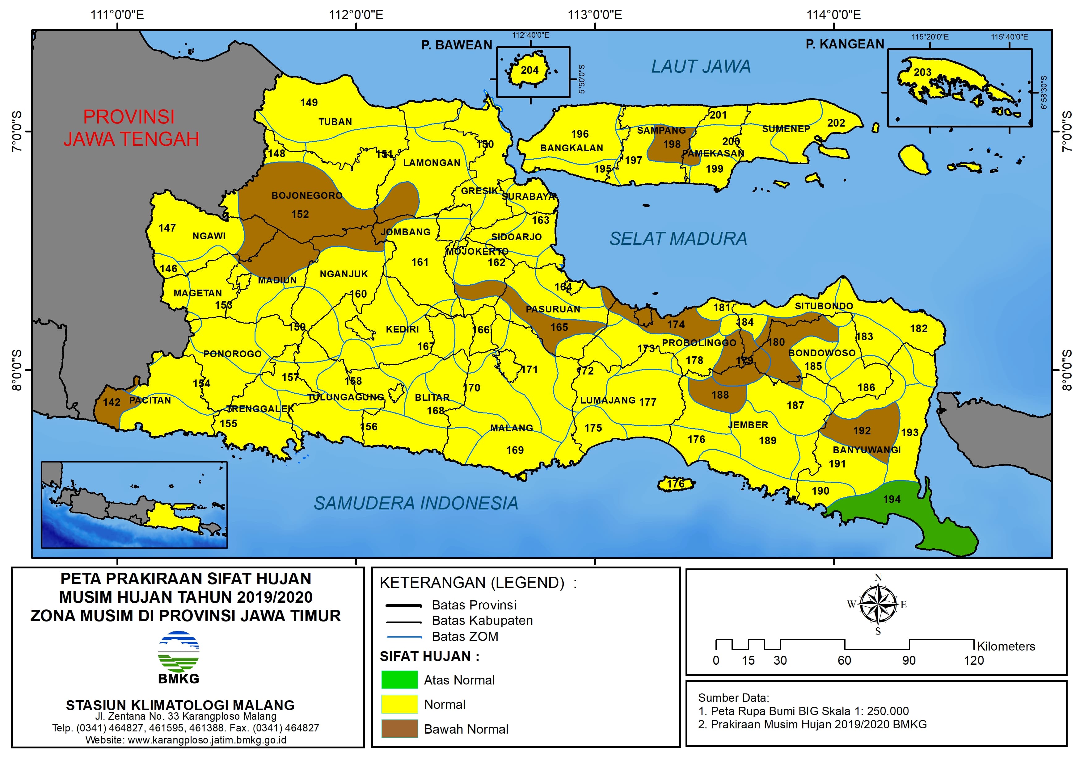 (Prakiraan - 6 Bulanan) Sifat Hujan Musim Hujan Tahun 2019 / 2020 Zona Musim di Provinsi Jawa Timur