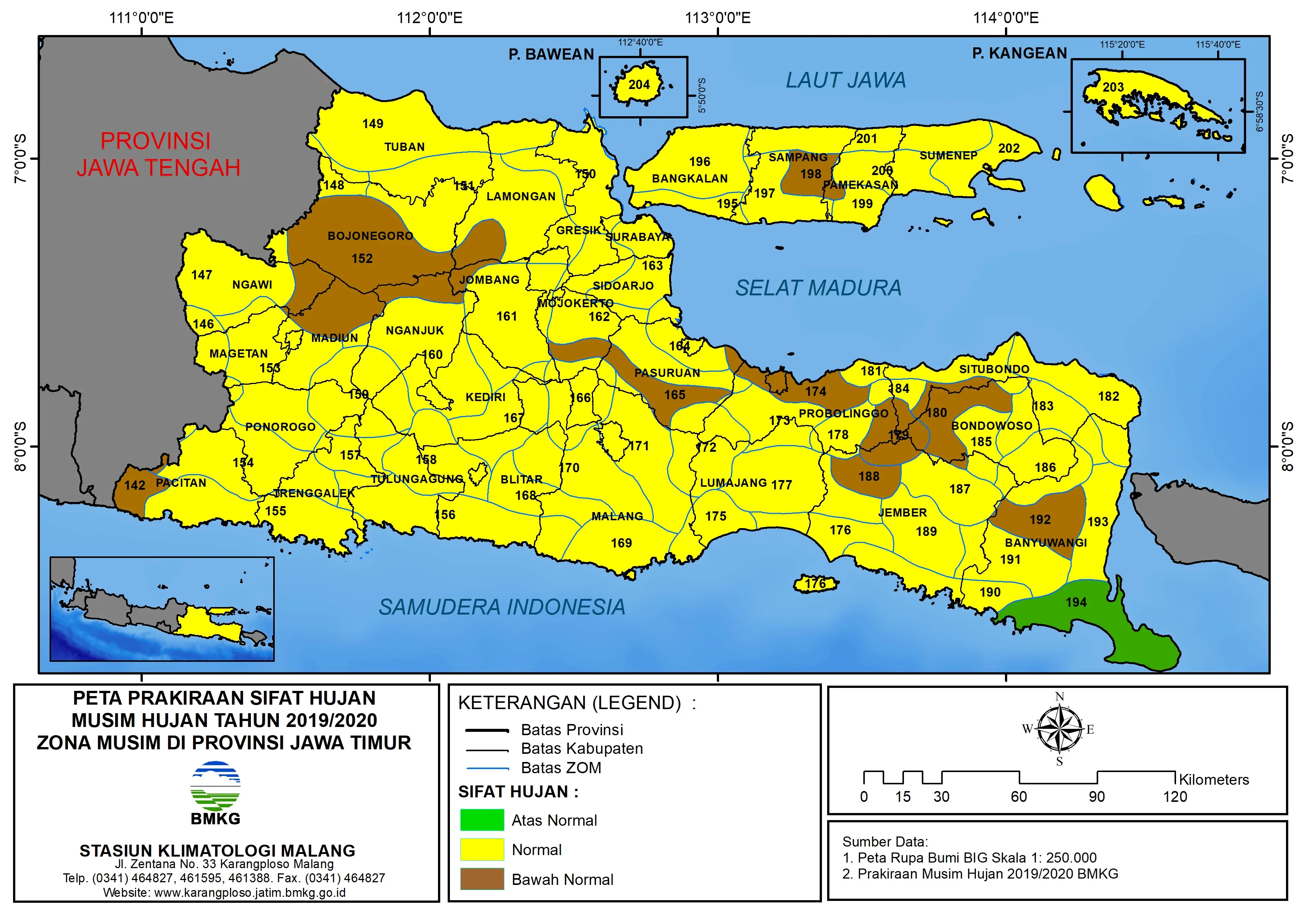 (Prakiraan - 6 Bulanan) Sifat Hujan Musim Hujan Tahun 2019 / 2020 Zona Musim di Provinsi Jawa Timur