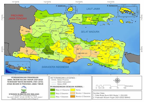 ( Analisis 6 Bulanan ) Perbandingan Prakiraan Awal Musim Hujan Tahun 2021/2022 Terhadap Rata - Ratanya 1981-2010 Zona Musim di Provinsi Jawa Timur