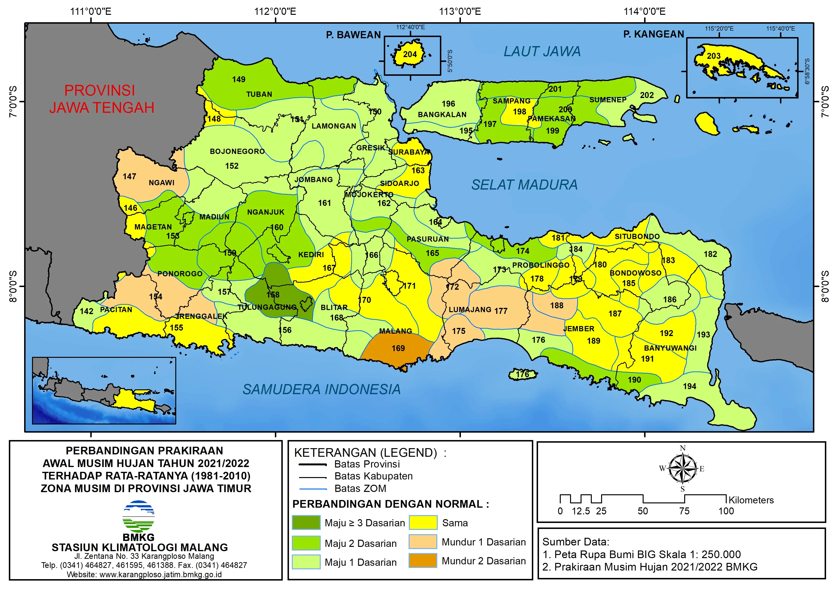 ( Analisis 6 Bulanan ) Perbandingan Prakiraan Awal Musim Hujan Tahun 2021/2022 Terhadap Rata - Ratanya 1981-2010 Zona Musim di Provinsi Jawa Timur