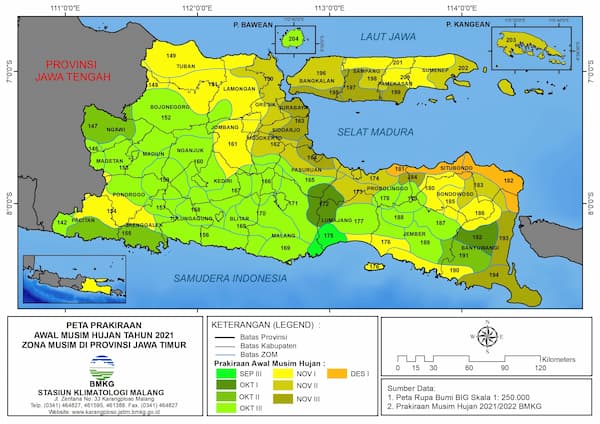 ( Prakiraan 6 Bulanan ) Awal Musim Hujan Tahun 2021/2022 Zona Musim di Provinsi Jawa Timur