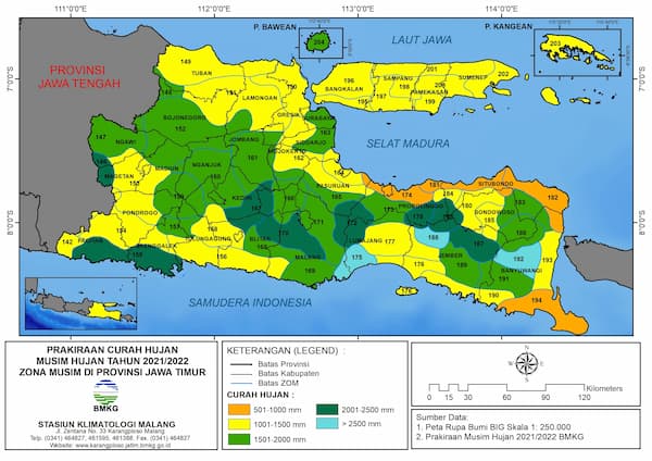 ( Prakiraan 6 Bulanan ) Prakiraan Curah Hujan Musim Hujan Tahun 2021/2022 Zona Musim di Provinsi Jawa Timur