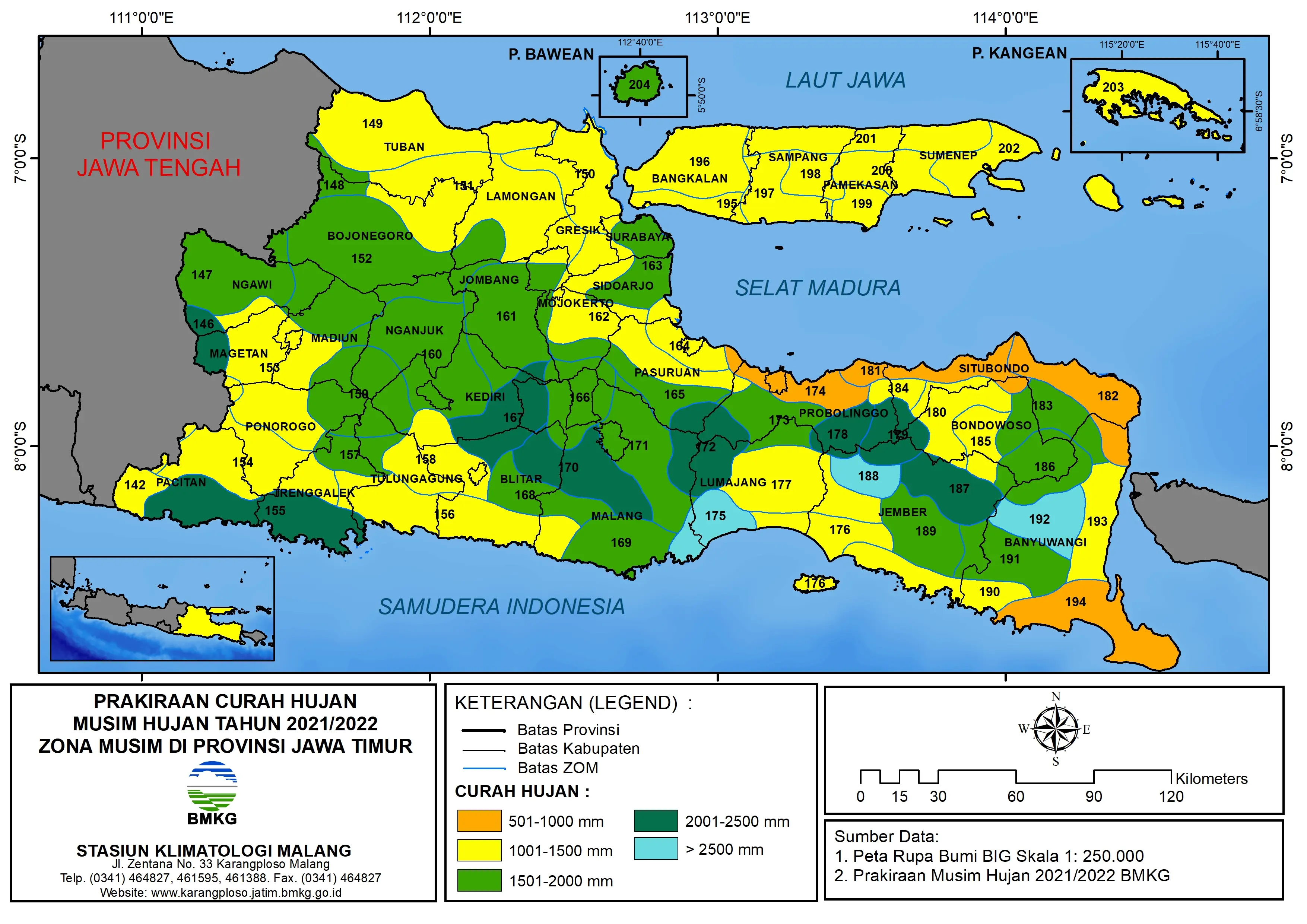 ( Prakiraan 6 Bulanan ) Prakiraan Curah Hujan Musim Hujan Tahun 2021/2022 Zona Musim di Provinsi Jawa Timur