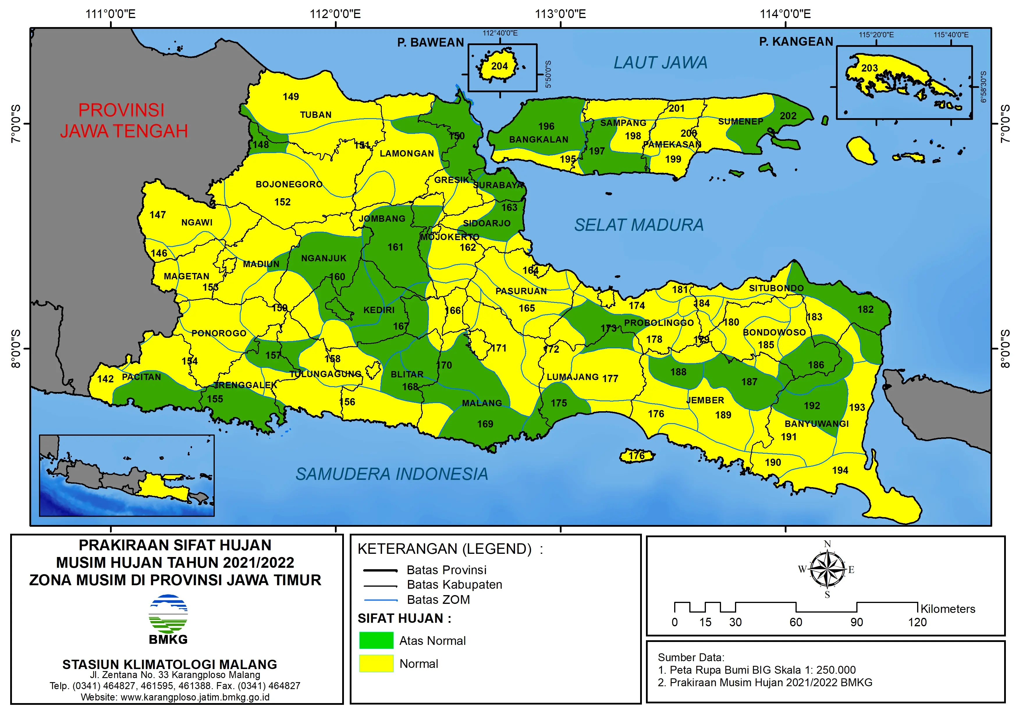 ( Prakiraan  6 Bulanan ) Prakiraan Sifat Hujan Musim Hujan Tahun 2021/2022 Zona Musim di Provinsi Jawa Timur