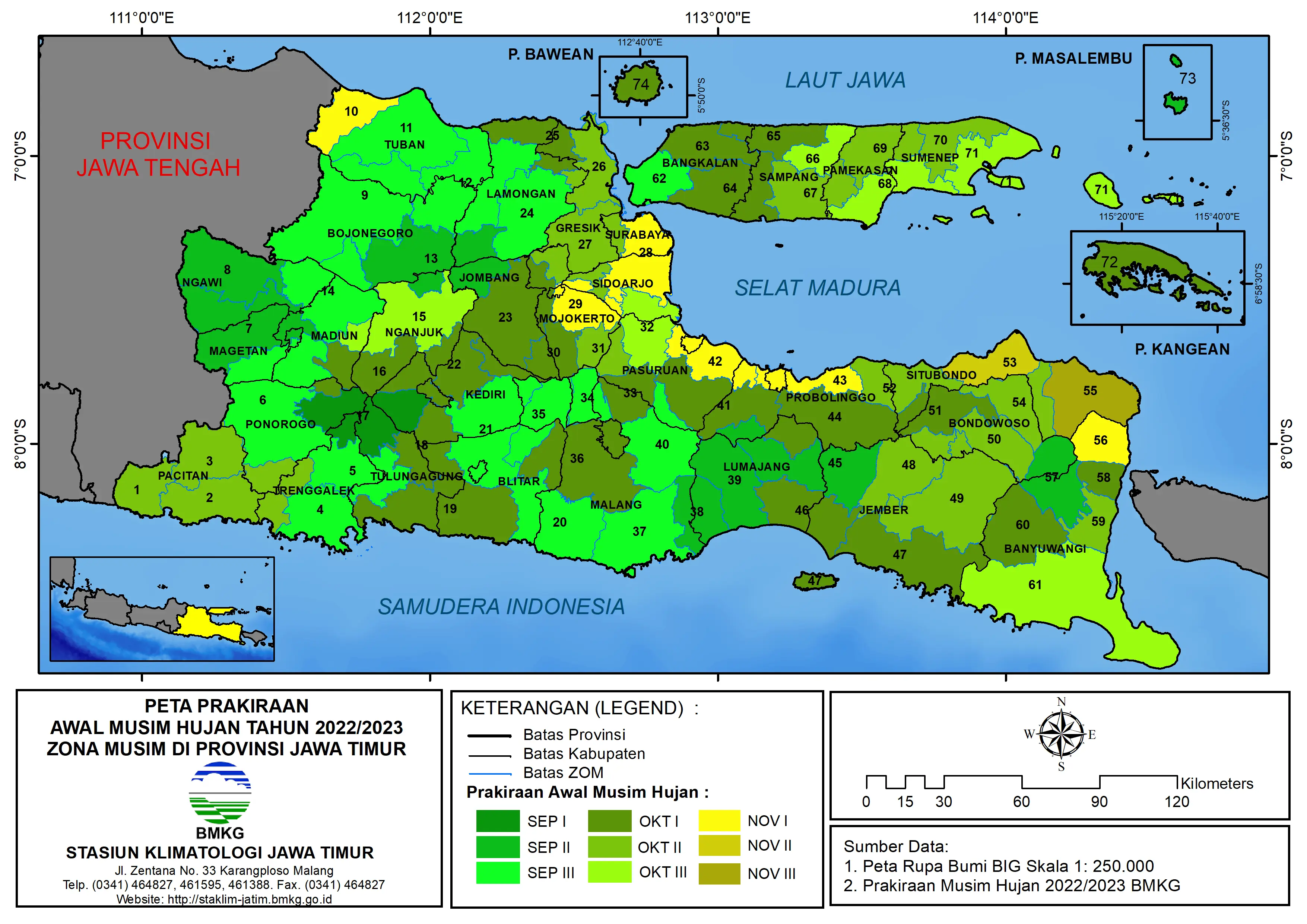( Prakiraan 6 Bulanan ) Awal Musim Hujan Tahun 2022 - 2023 Zona Musim di Provinsi Jawa Timur