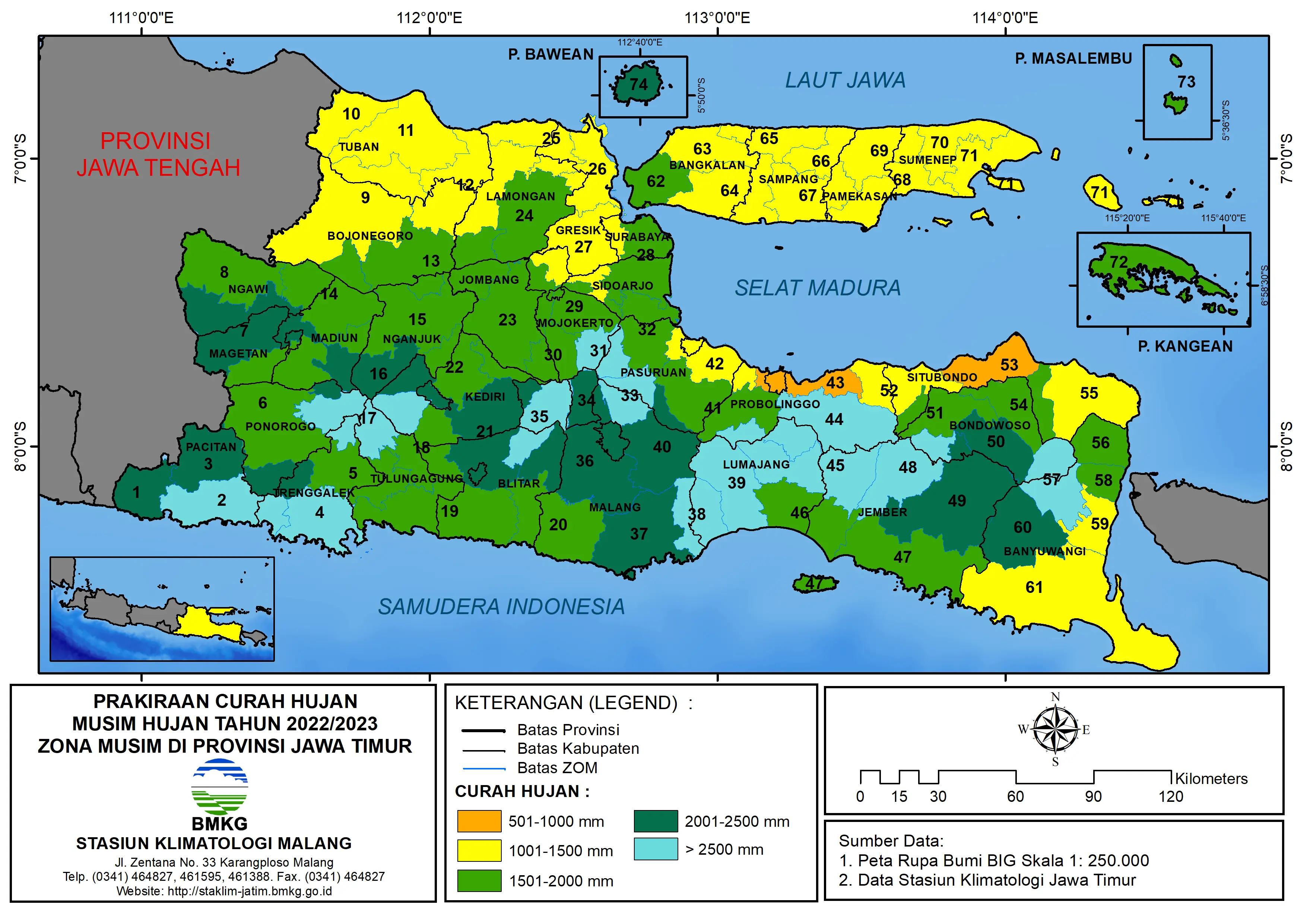 ( Prakiraan 6 Bulanan ) Prakiraan Curah Hujan Musim Hujan Tahun 2022 - 2023 Zona Musim di Provinsi Jawa Timur