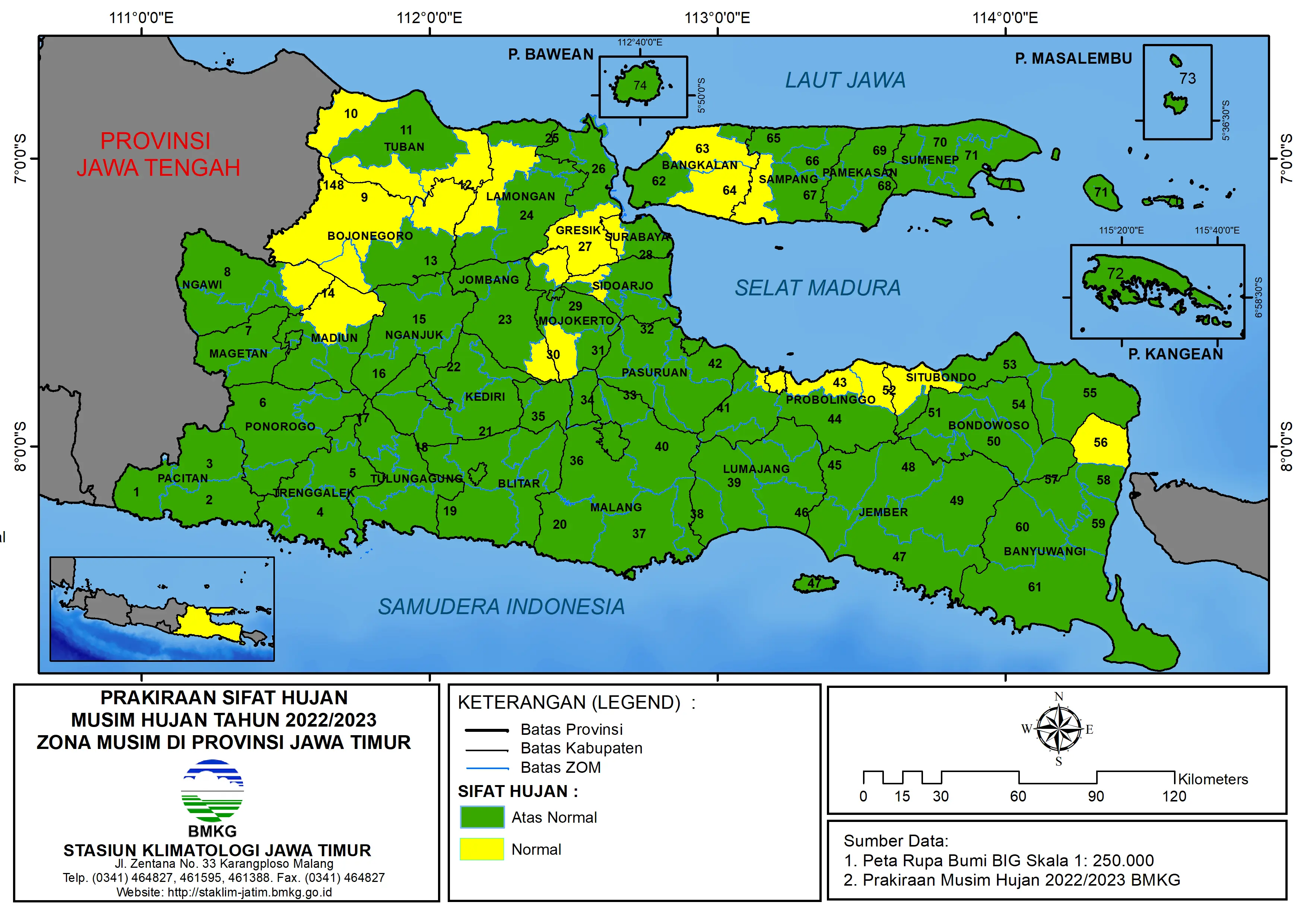 ( Prakiraan  6 Bulanan ) Prakiraan Sifat Hujan Musim Hujan Tahun 2022 - 2023 Zona Musim di Provinsi Jawa Timur