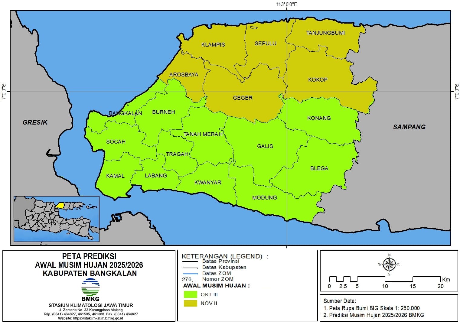 ( Prediksi 6 Bulanan ) Awal Musim Hujan 2025 / 2026 di Kabupaten Bangkalan