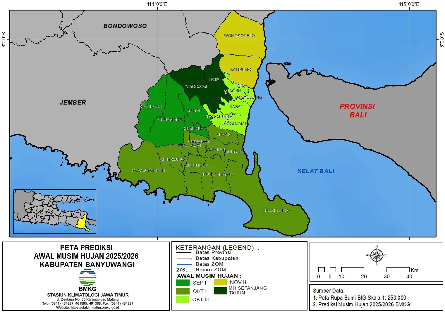 ( Prediksi 6 Bulanan ) Awal Musim Hujan 2025 / 2026 di Kabupaten Banyuwangi
