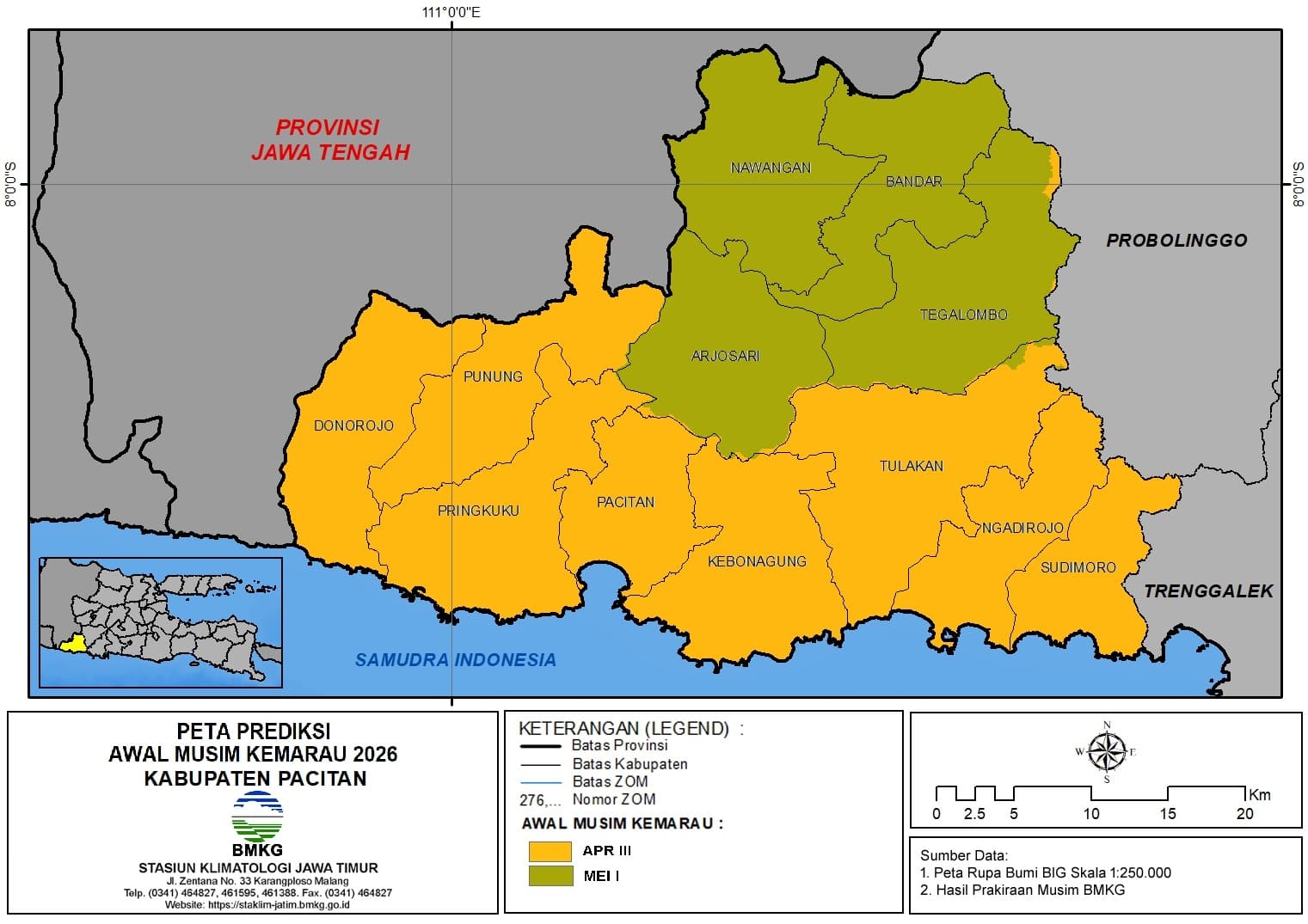( Prediksi 6 Bulanan ) Awal Musim Kemarau Tahun 2026 di Kabupaten Pacitan
