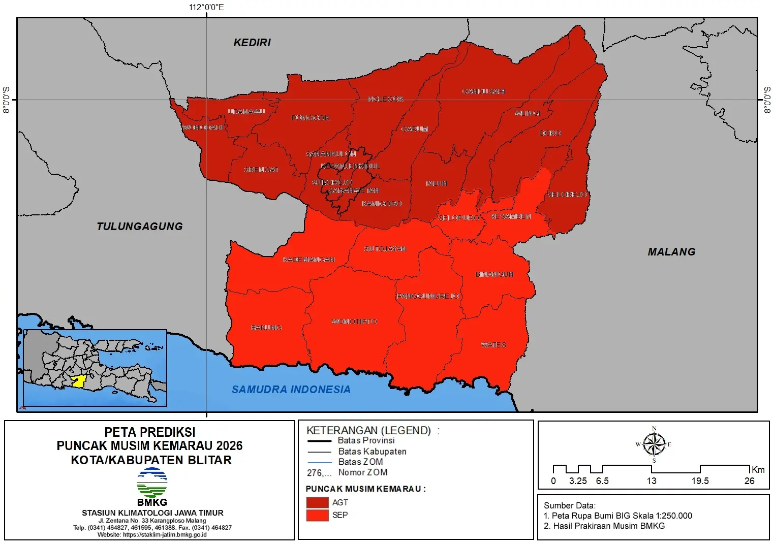 ( Prediksi 6 Bulanan ) Puncak Musim Kemarau Tahun 2026 di Kabupaten Blitar dan Kota Blitar