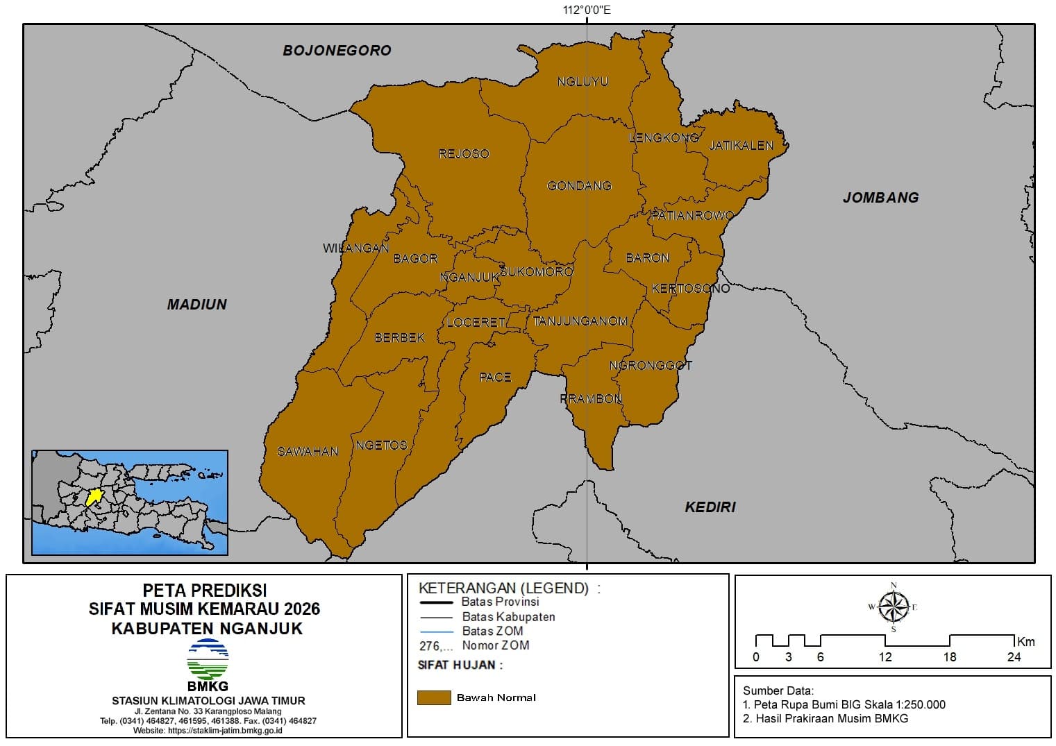 ( Prediksi 6 Bulanan ) Sifat Hujan Musim Kemarau Tahun 2026 di Kabupaten Nganjuk