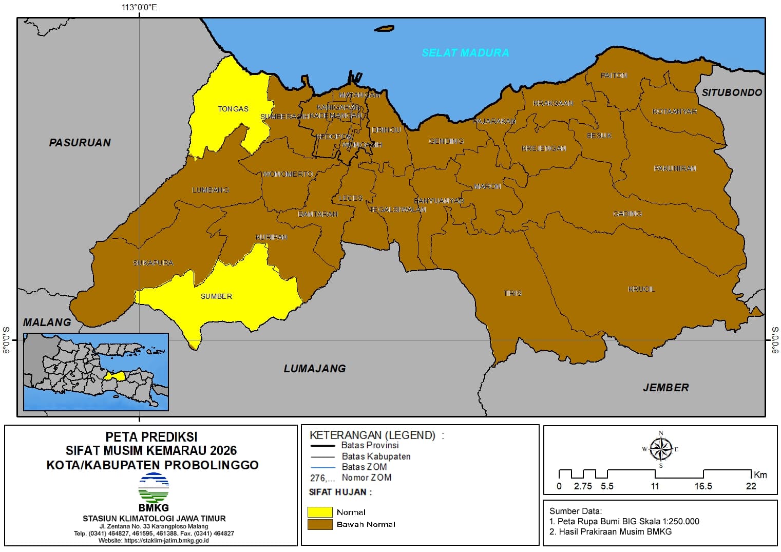 ( Prediksi 6 Bulanan ) Sifat Hujan Musim Kemarau Tahun 2026 di Kabupaten Probolinggo dan Kota Probolinggo