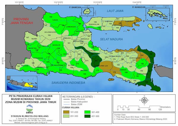 (Prakiraan - 6 Bulanan) Prakiraan Curah Hujan Musim Kemarau Tahun 2020 Zona Musim di Provinsi Jawa Timur