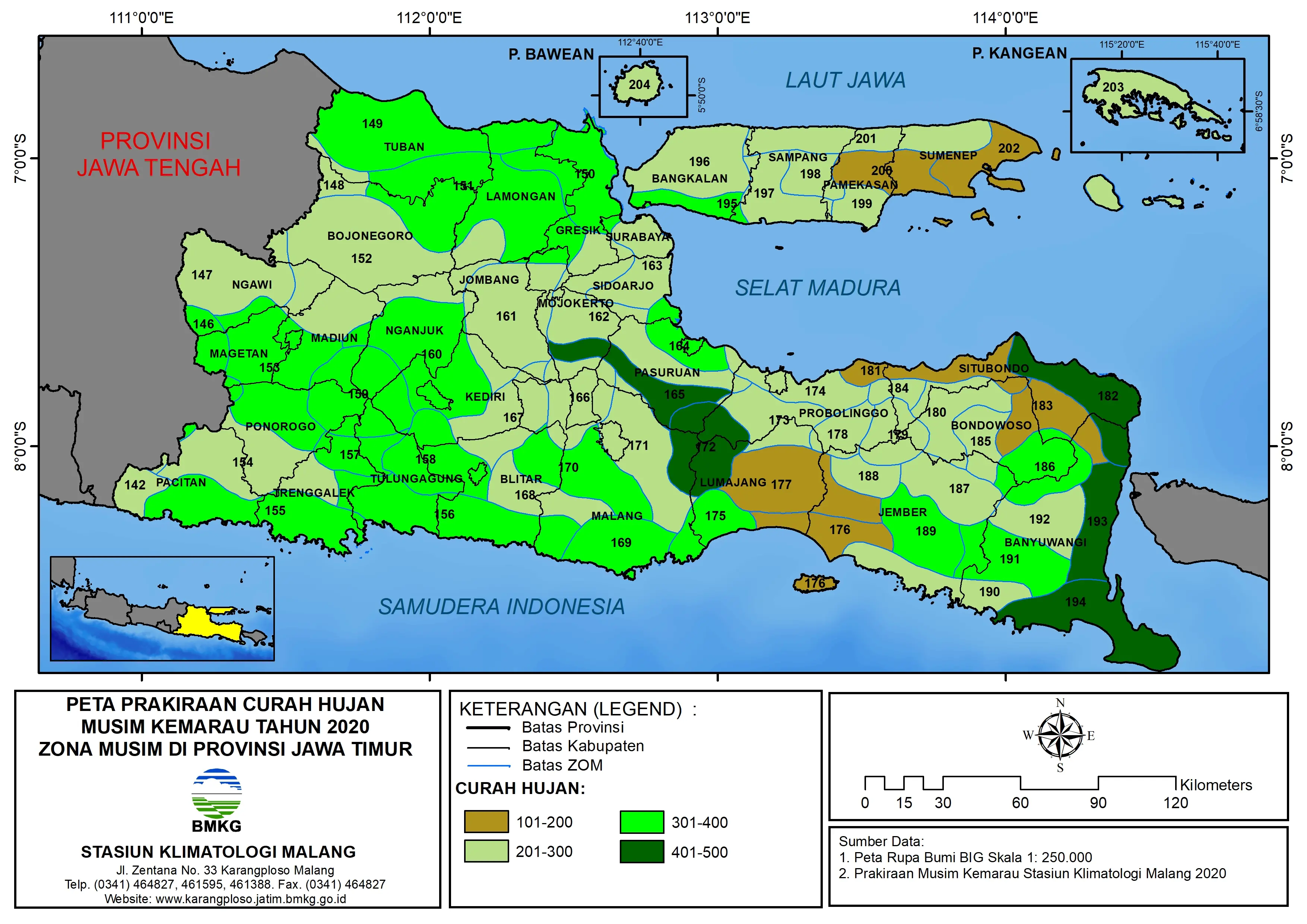 (Prakiraan - 6 Bulanan) Prakiraan Curah Hujan Musim Kemarau Tahun 2020 Zona Musim di Provinsi Jawa Timur