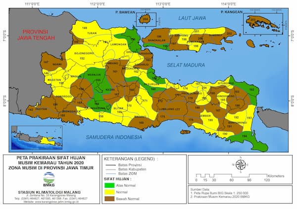 (Prakiraan - 6 Bulanan) Prakiraan Sifat Hujan Musim Kemarau Tahun 2020 Zona Musim di Provinsi Jawa Timur