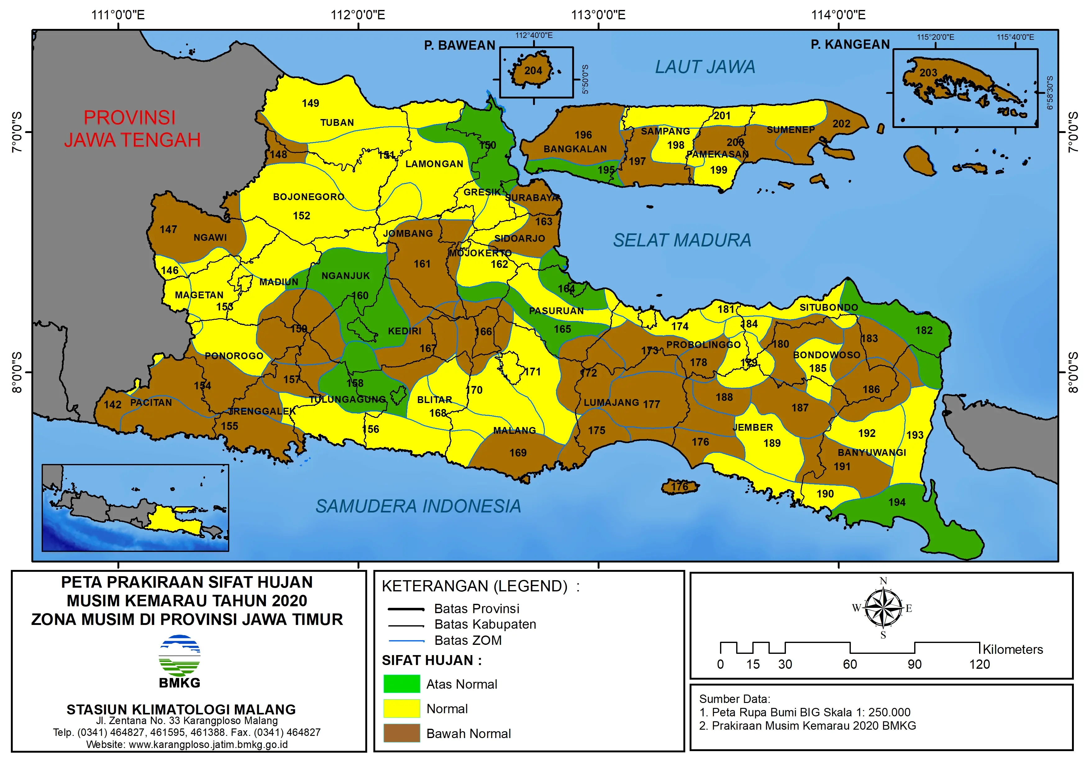 (Prakiraan - 6 Bulanan) Prakiraan Sifat Hujan Musim Kemarau Tahun 2020 Zona Musim di Provinsi Jawa Timur