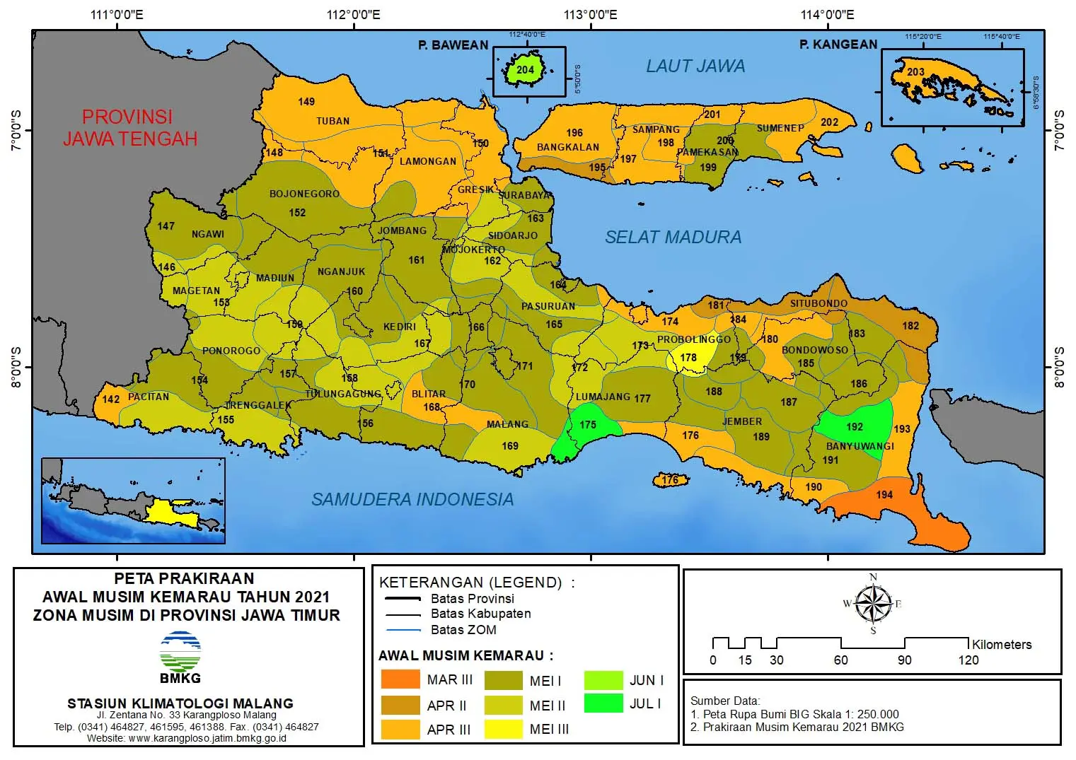 ( Prakiraan 6 Bulanan ) Awal Musim Kemarau Tahun 2021 Zona Musim di Provinsi Jawa Timur