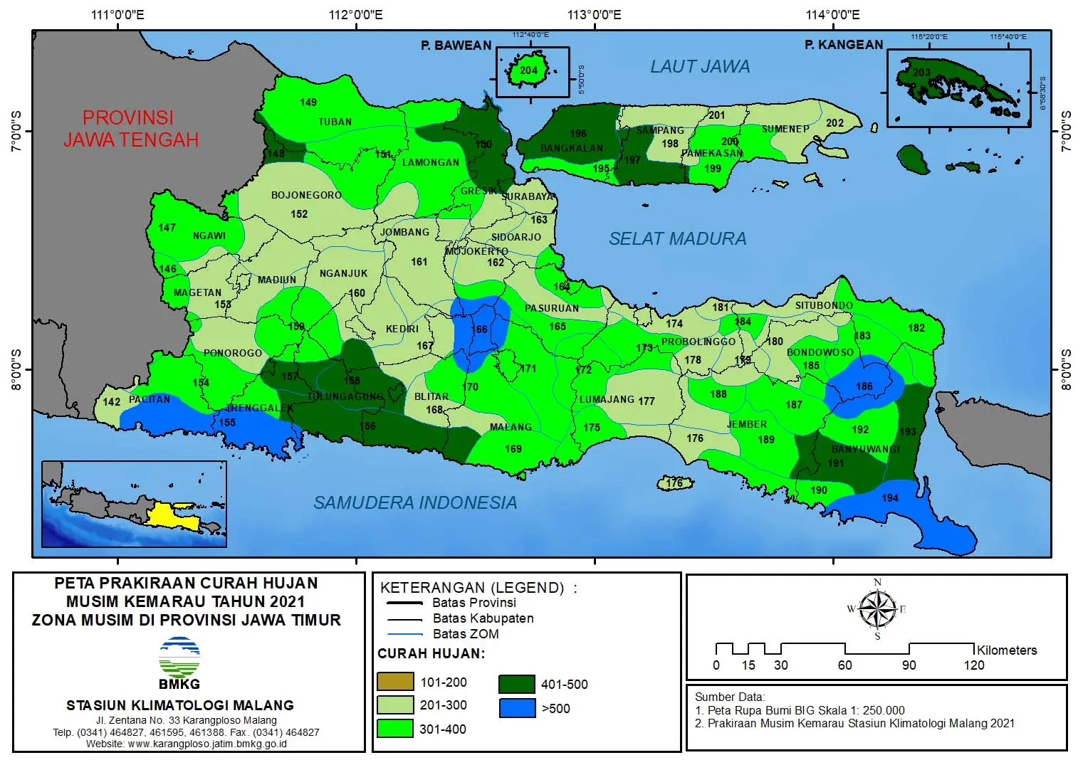 ( Prakiraan 6 Bulanan ) Prakiraan Curah Hujan Musim Kemarau Tahun 2021 Zona Musim di Provinsi Jawa Timur