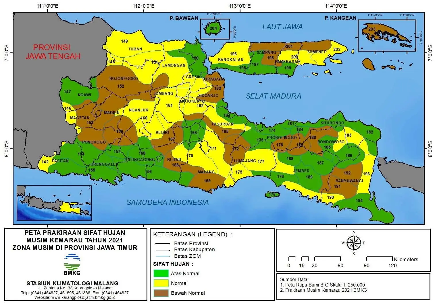 ( Prakiraan  6 Bulanan ) Prakiraan Sifat Hujan Musim Kemarau Tahun 2021 Zona Musim di Provinsi Jawa Timur