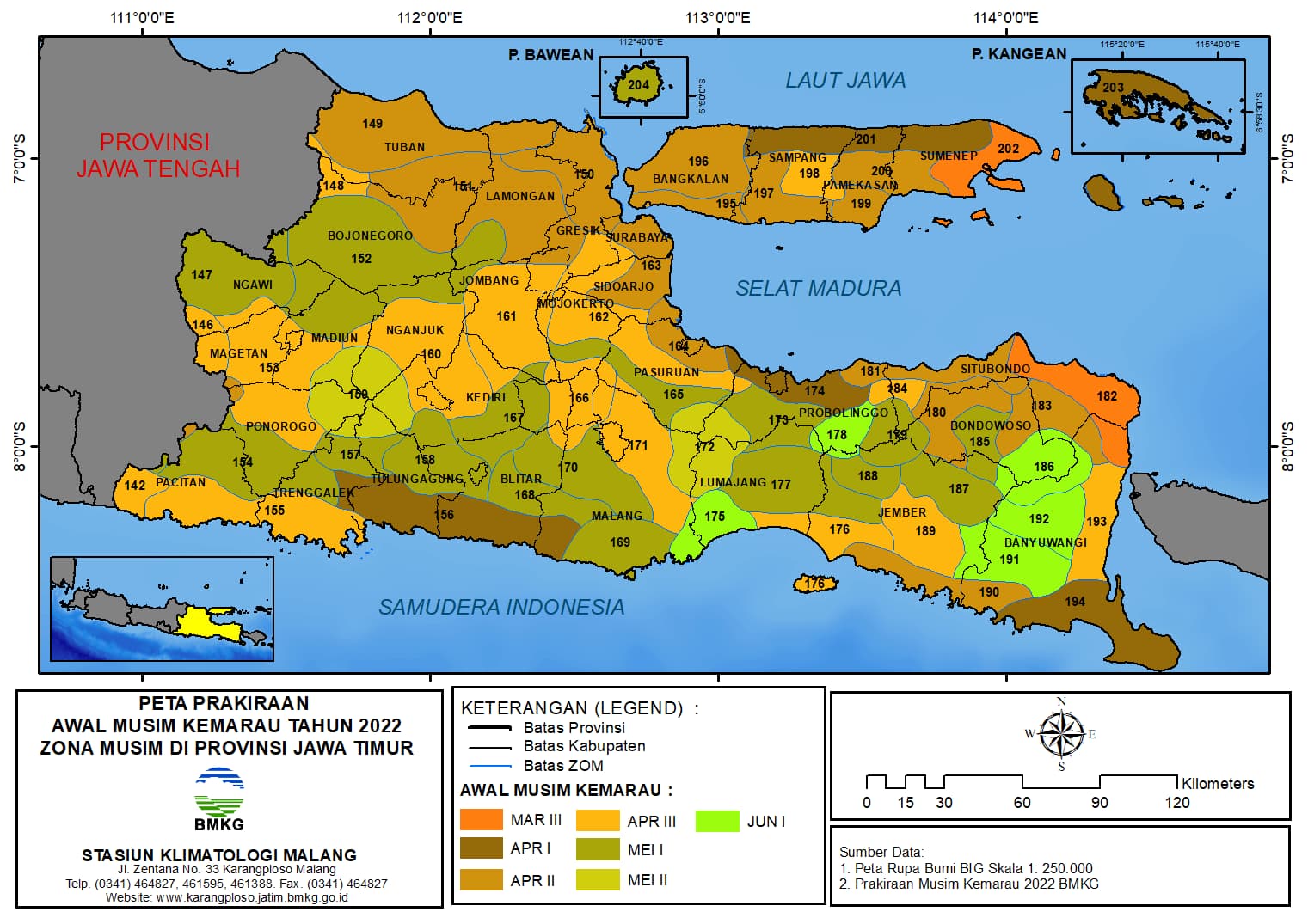 ( Prakiraan 6 Bulanan ) Awal Musim Kemarau Tahun 2022 Zona Musim di Provinsi Jawa Timur
