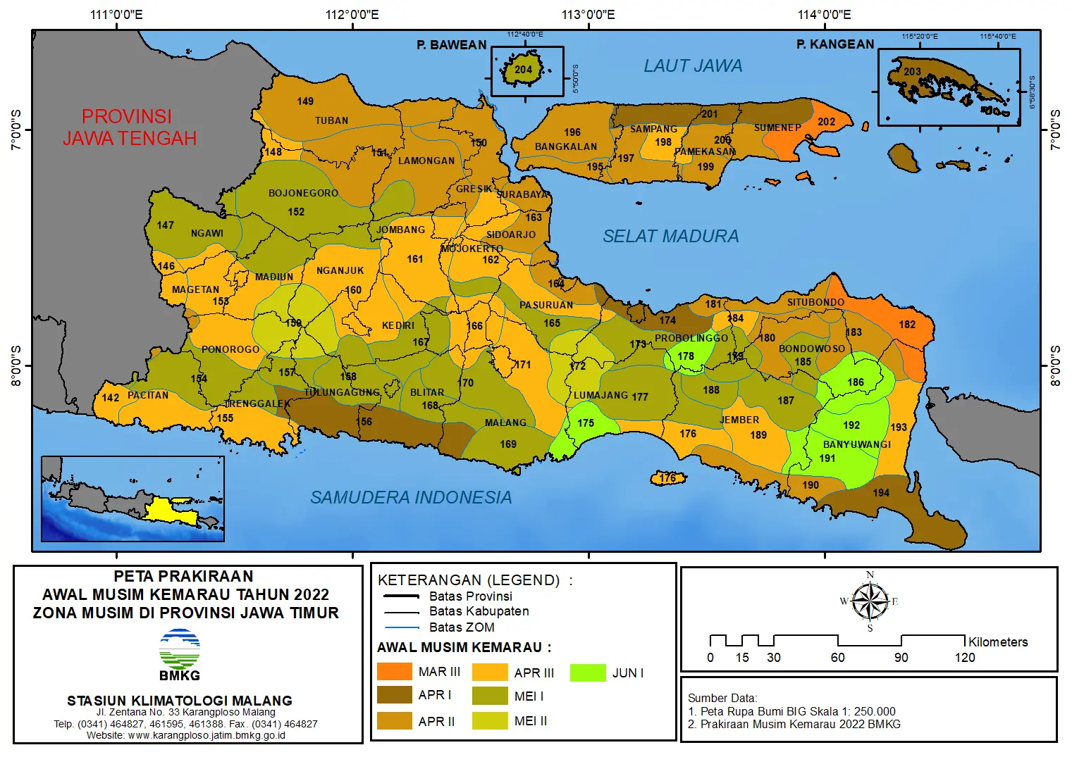 ( Prakiraan 6 Bulanan ) Awal Musim Kemarau Tahun 2022 Zona Musim di Provinsi Jawa Timur