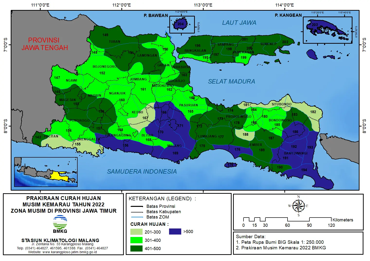 ( Prakiraan 6 Bulanan ) Curah Hujan Musim Kemarau Tahun 2022 Zona Musim di Provinsi Jawa Timur