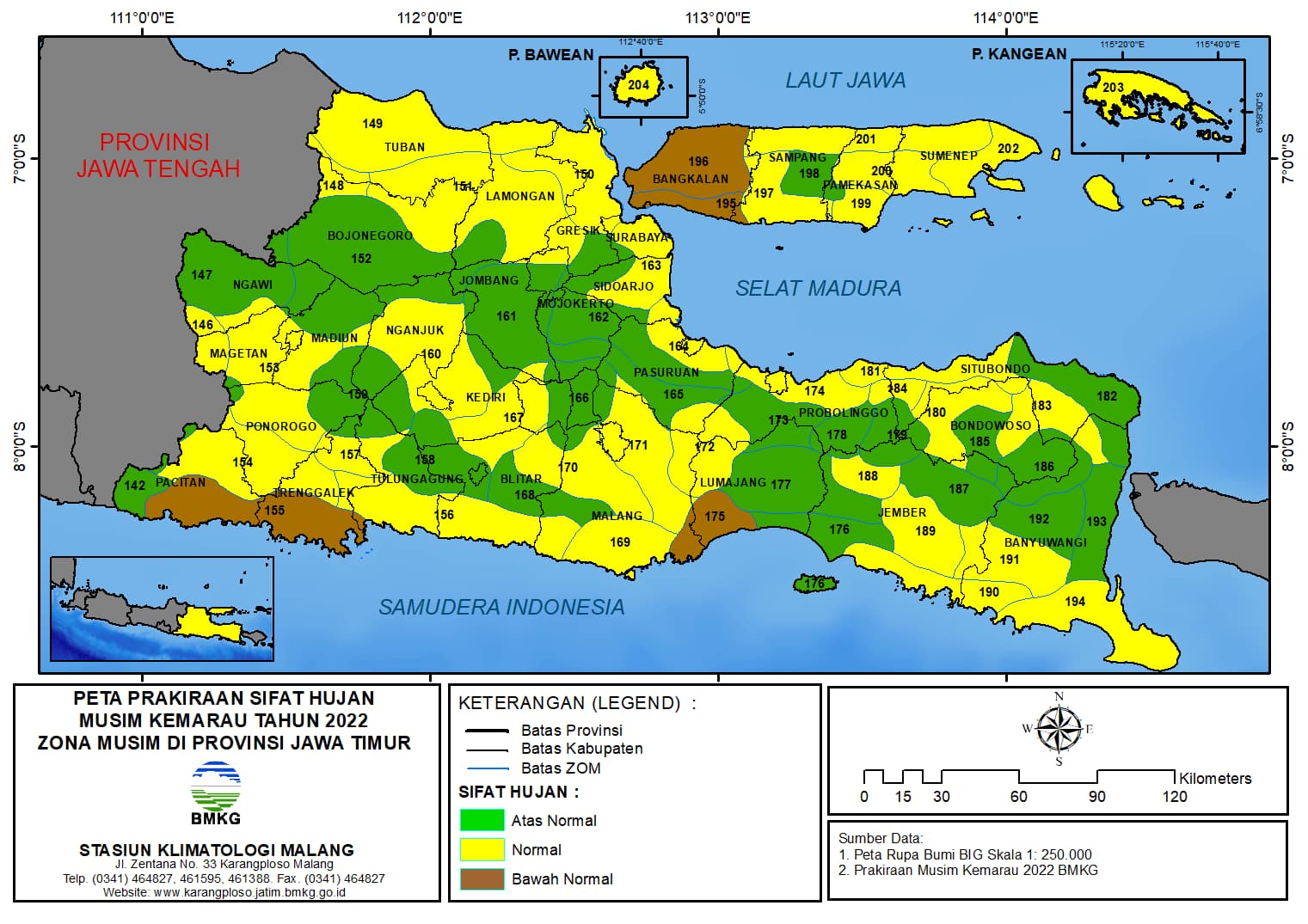 ( Prakiraan 6 Bulanan ) Sifat Hujan Musim Kemarau Tahun 2022 Zona Musim di Provinsi Jawa Timur