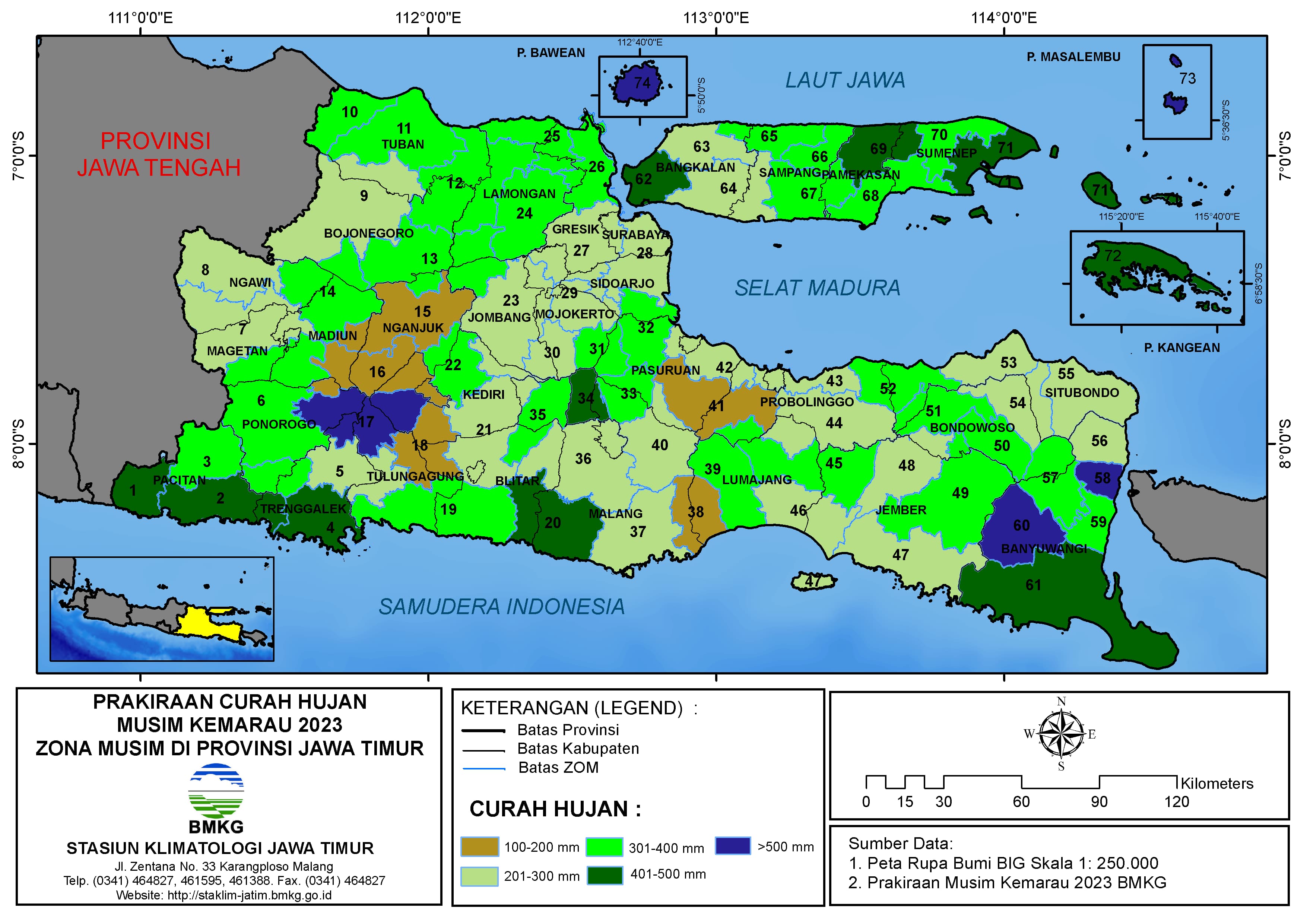 ( Prakiraan 6 Bulanan ) Curah Hujan Musim Kemarau Tahun 2023 Zona Musim di Provinsi Jawa Timur