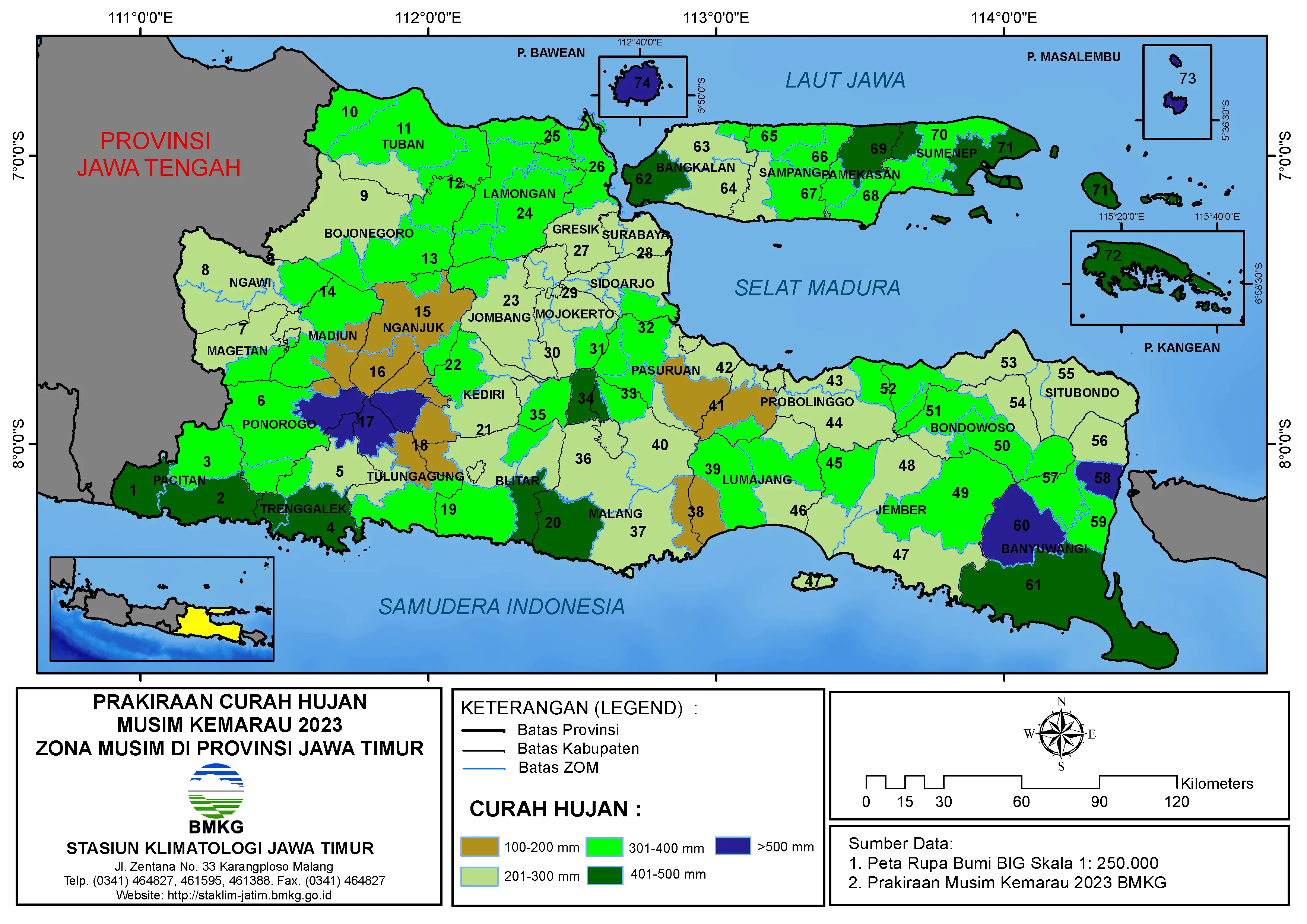 ( Prakiraan 6 Bulanan ) Curah Hujan Musim Kemarau Tahun 2023 Zona Musim di Provinsi Jawa Timur