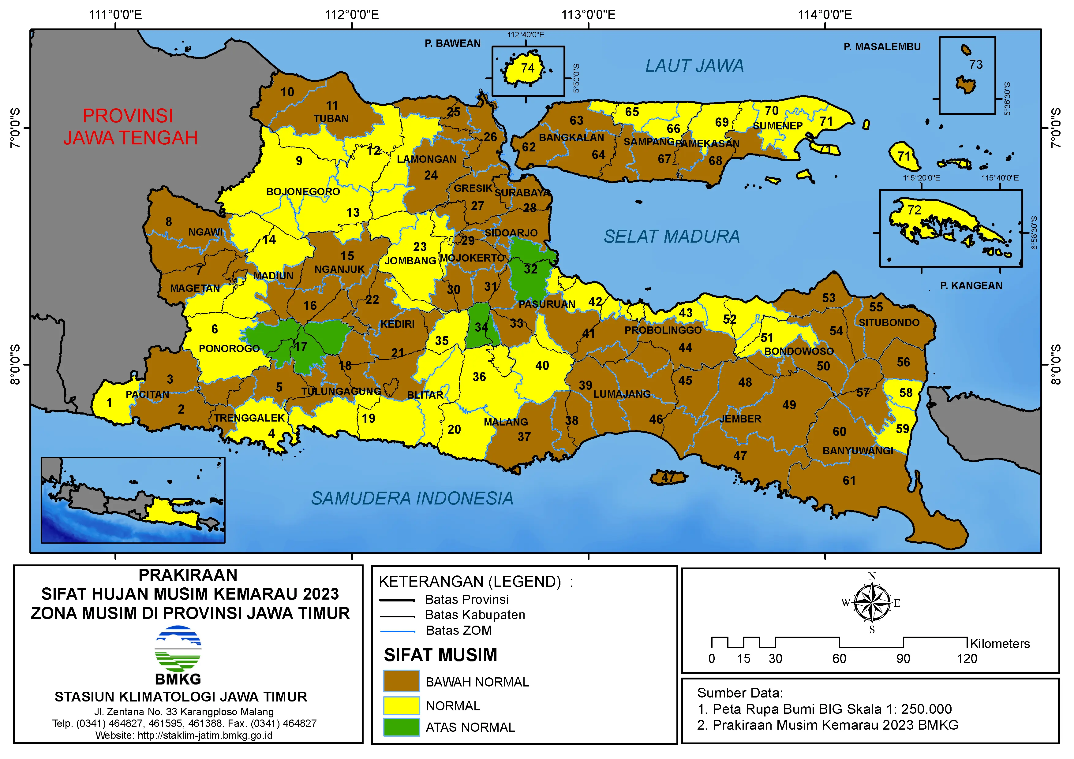 ( Prakiraan 6 Bulanan ) Sifat Hujan Musim Kemarau Tahun 2023 Zona Musim di Provinsi Jawa Timur