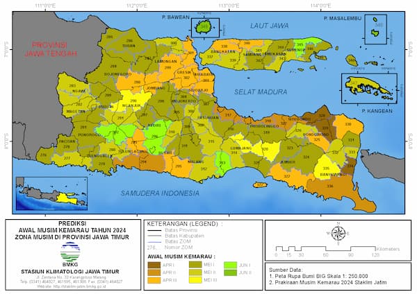 ( Prakiraan 6 Bulanan ) Awal Musim Kemarau Tahun 2024 Zona Musim di Provinsi Jawa Timur