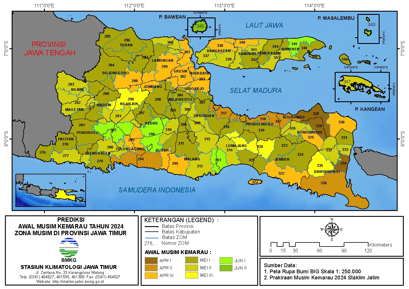 ( Prakiraan 6 Bulanan ) Awal Musim Kemarau Tahun 2024 Zona Musim di Provinsi Jawa Timur