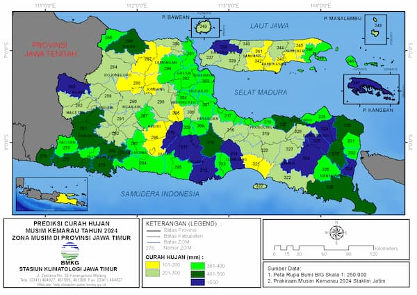( Prakiraan 6 Bulanan ) Curah Hujan Musim Kemarau Tahun 2024 Zona Musim di Provinsi Jawa Timur