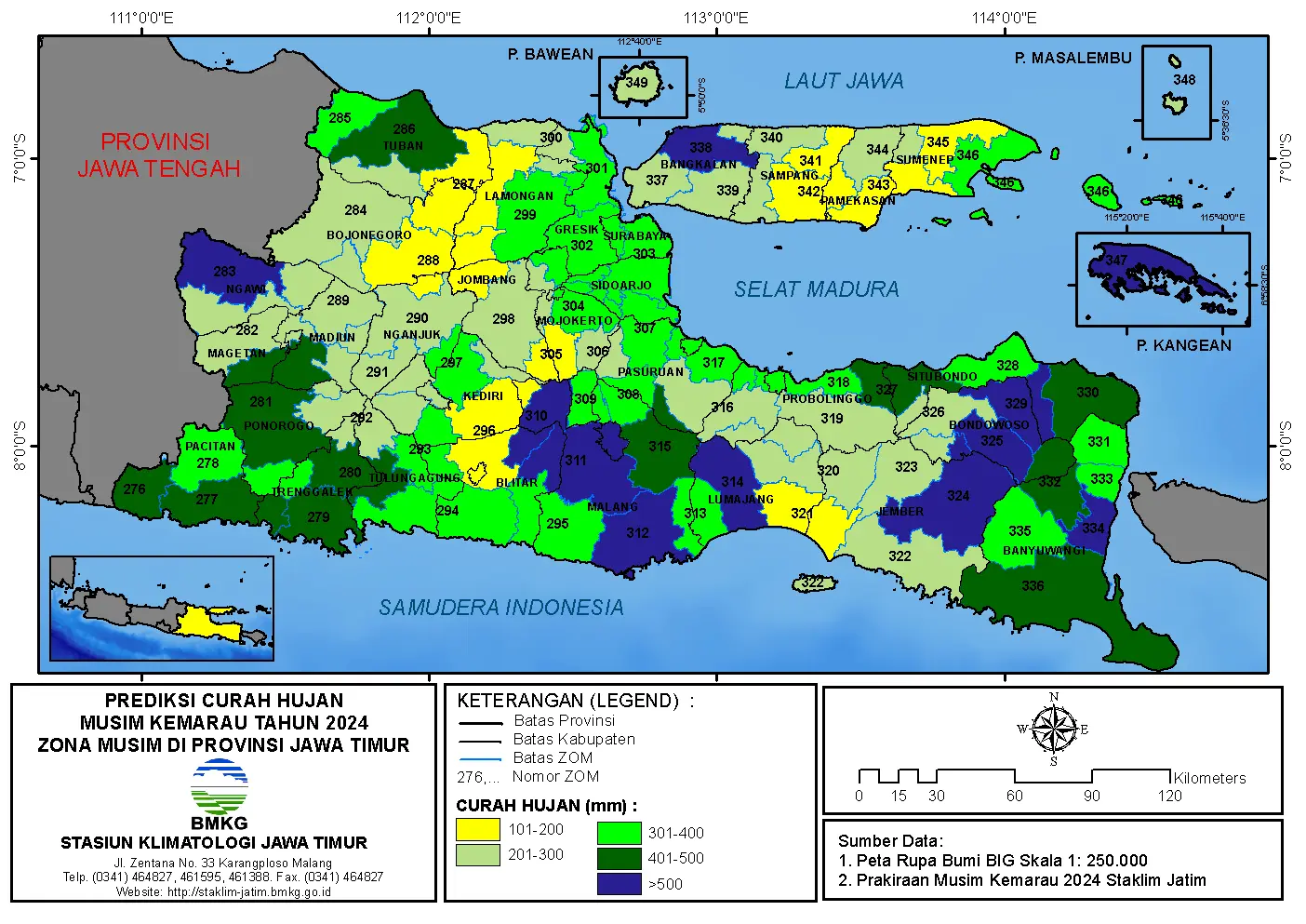 ( Prakiraan 6 Bulanan ) Curah Hujan Musim Kemarau Tahun 2024 Zona Musim di Provinsi Jawa Timur