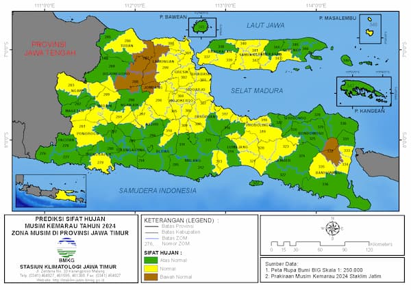 ( Prakiraan 6 Bulanan ) Sifat Hujan Musim Kemarau Tahun 2024 Zona Musim di Provinsi Jawa Timur
