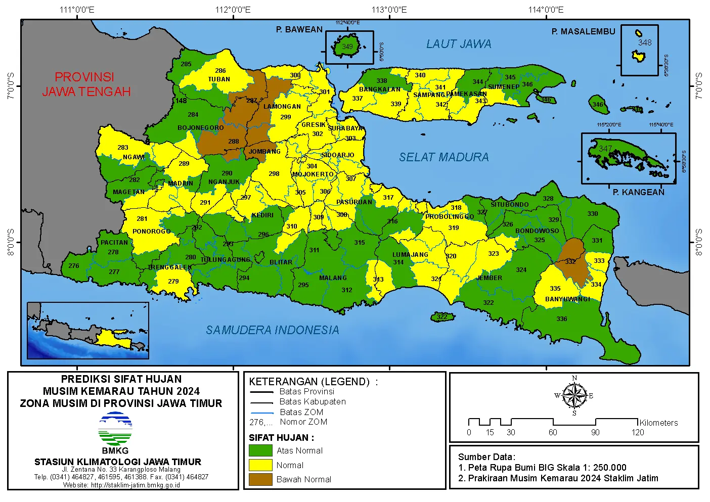 ( Prakiraan 6 Bulanan ) Sifat Hujan Musim Kemarau Tahun 2024 Zona Musim di Provinsi Jawa Timur
