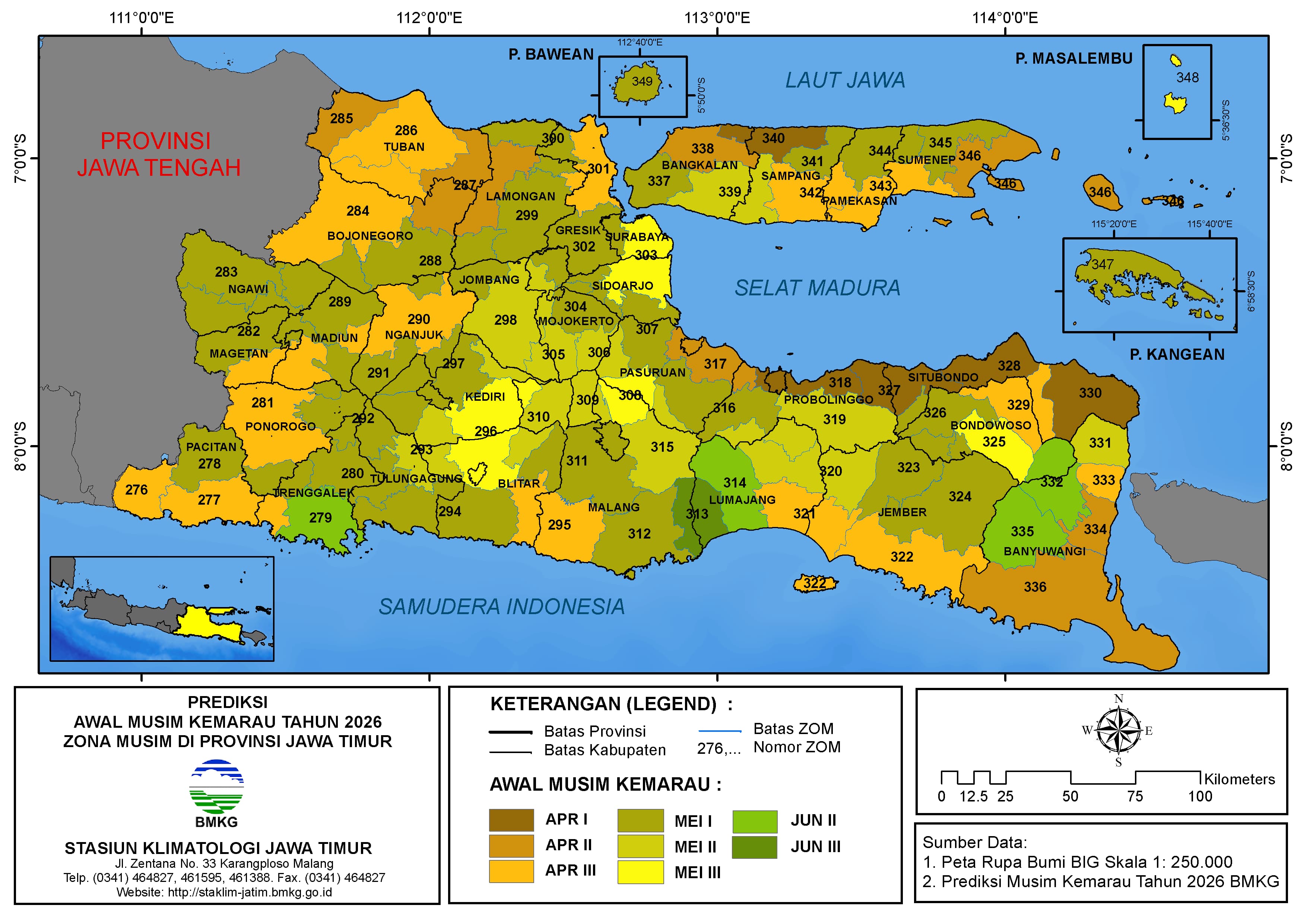 ( Prediksi 6 Bulanan ) Awal Musim Kemarau Tahun 2026 Zona Musim di Provinsi Jawa Timur