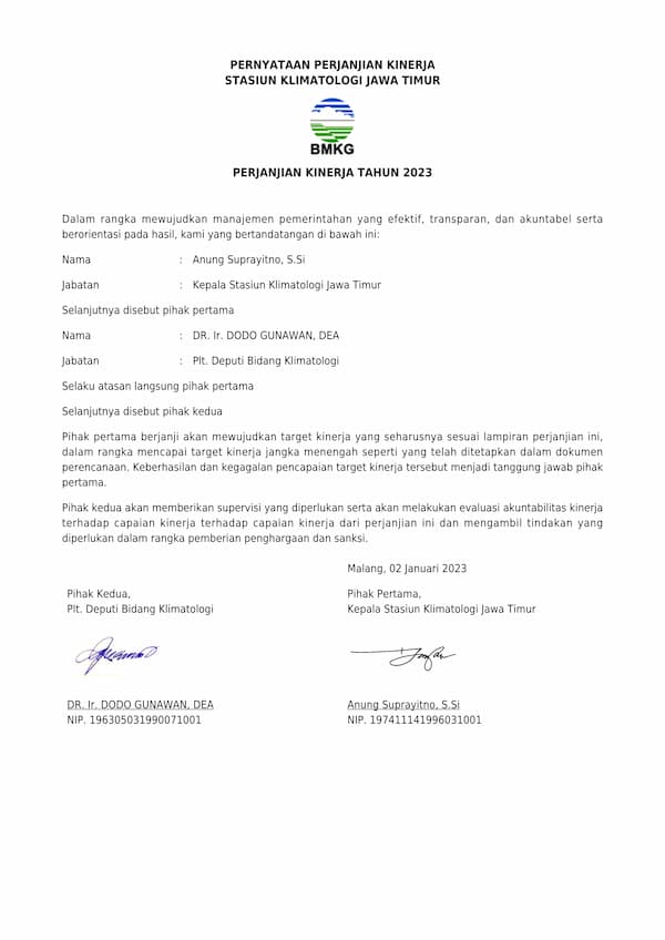 Perjanjian Kinerja Tahun 2023