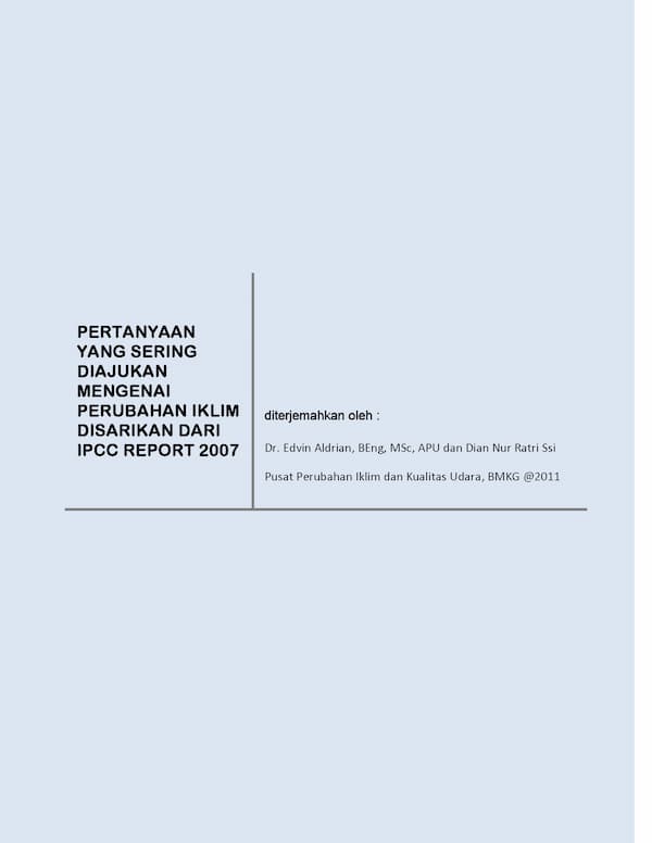 Pertanyaan Yang Sering Diajukan Mengenai Perubahan Iklim Disarikan Dari IPCC Report 2007 Artikel Perubahan Iklim