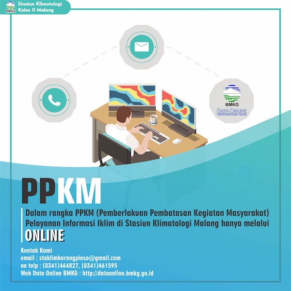 Dalam Rangka PPKM (Pemberlakuan Pembatasan Kegiatan Masyarakat) Pelayanan Informasi Iklim di Stasiun Klimatologi Malang hanya melalui ONLINE