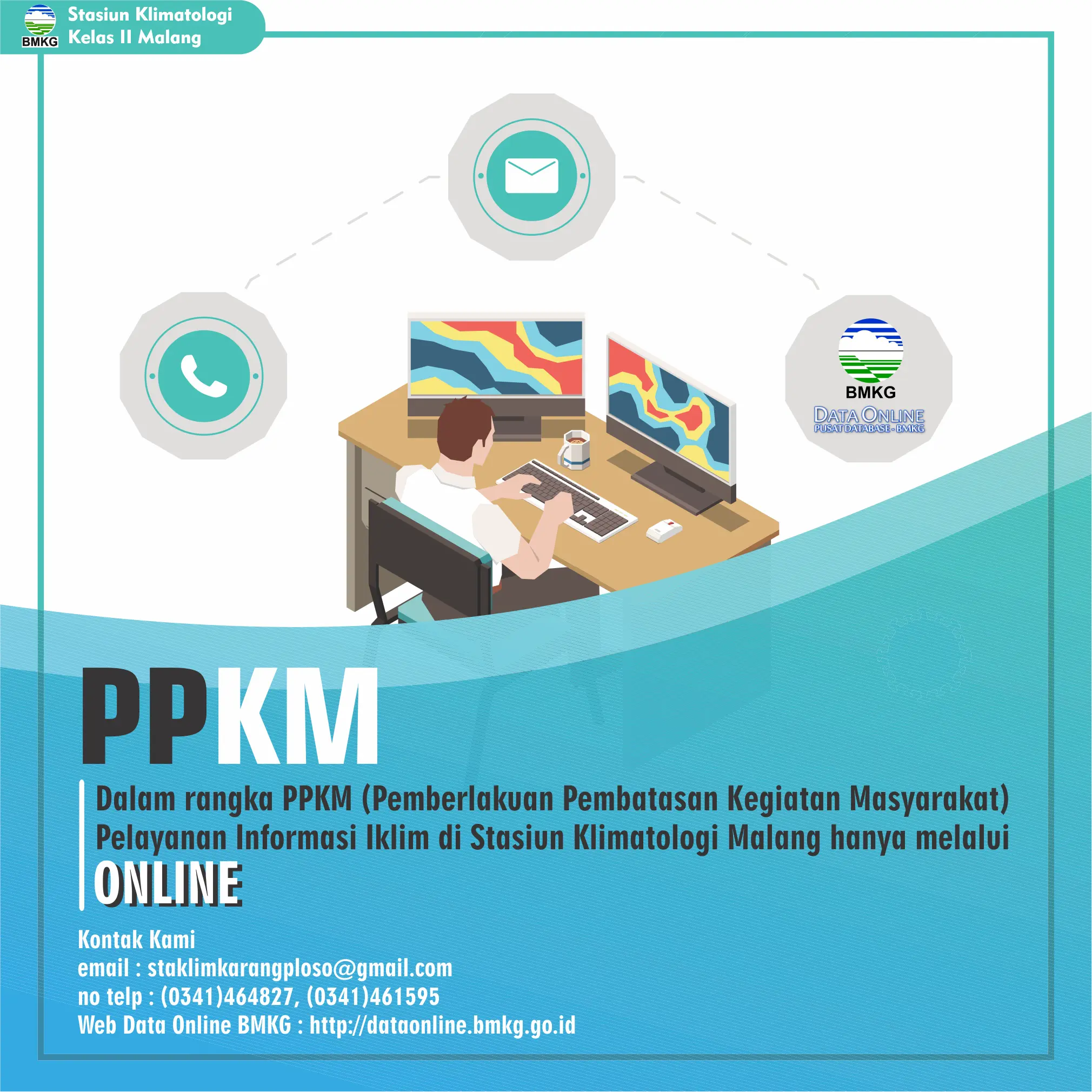 Dalam Rangka PPKM (Pemberlakuan Pembatasan Kegiatan Masyarakat) Pelayanan Informasi Iklim di Stasiun Klimatologi Malang hanya melalui ONLINE
